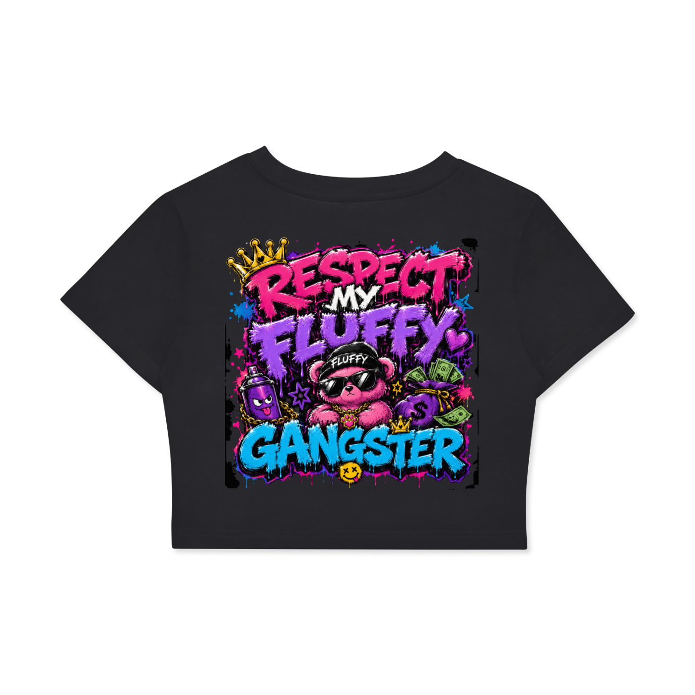 Fitted Crop Cotton T-Shirt w/ Custom Graphic Design_Respect My Fluffy_Back & FGN Logo_Front