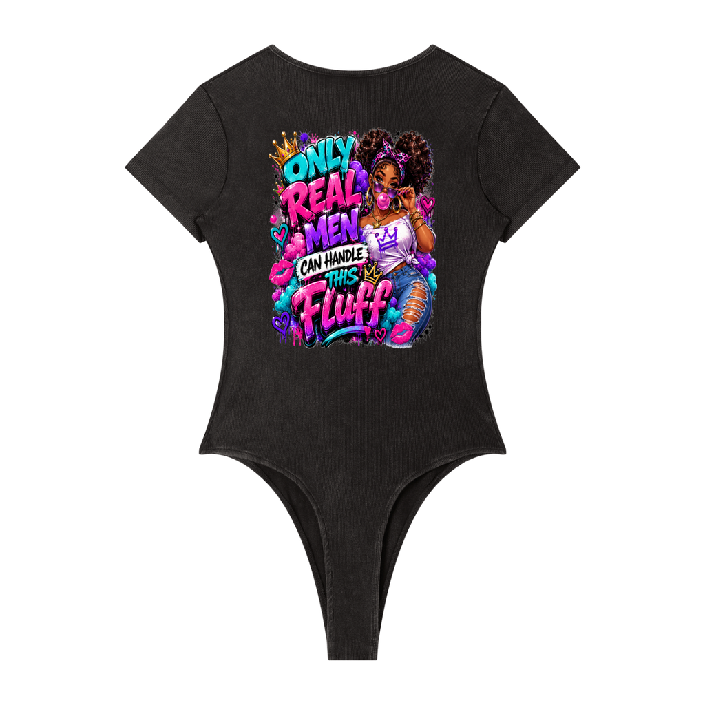 Women's Mineral Wash Crewneck Bodysuit w/ Custom FGN Logo Front & Only Real Men Graphic Design Back