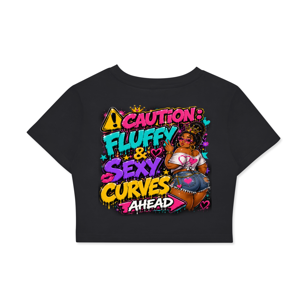 Fitted Crop Cotton T-Shirt w/ Custom Graphic Design_Curves Ahead_Back & FGN Logo_Front