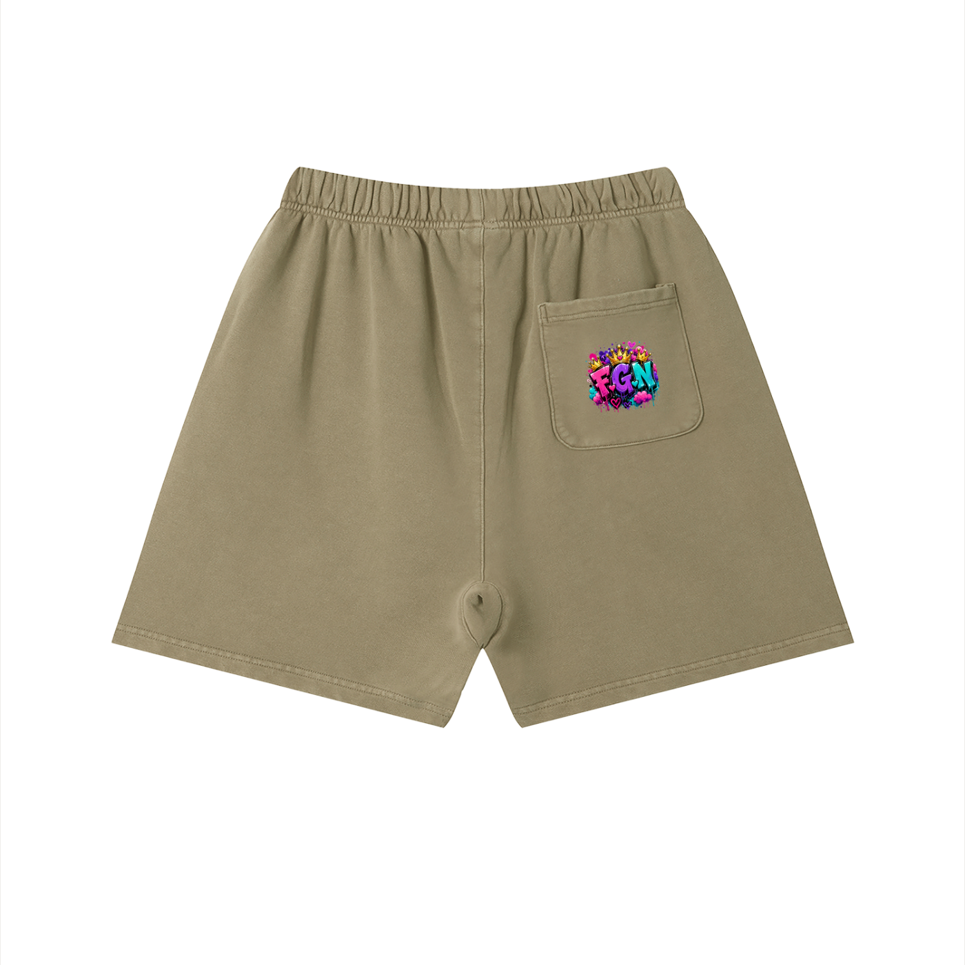 Unisex Vintage Wash Cotton Shorts w/ Custom Graphic Design_Heavy on the Curves_Front & FGN Logo_Back Pocket