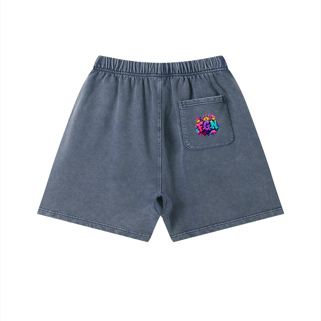 Unisex Vintage Wash Cotton Shorts w/ Custom Graphic Design_Heavy on the Curves_Front & FGN Logo_Back Pocket