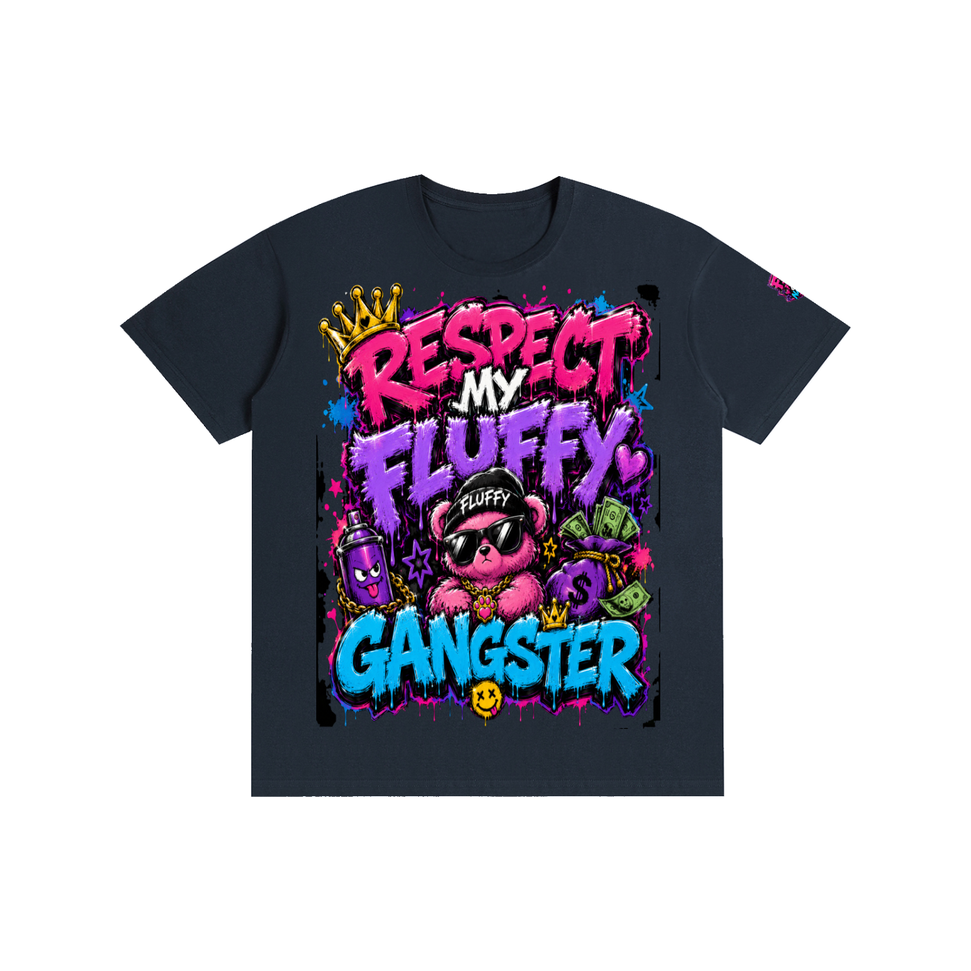 Pure Cotton Unisex T-Shirt w/ Custom Graphic Design _ Repect My Fluffy_Front & FGN Logo_Left Sleeve