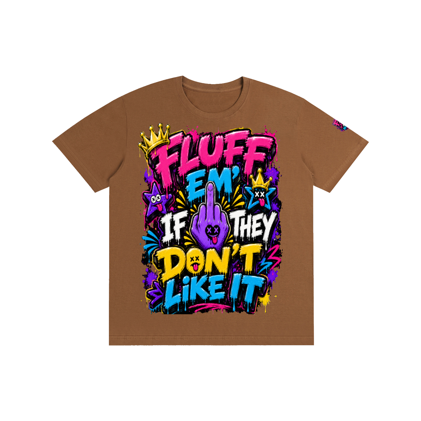 Pure Cotton Unisex T-Shirt w/Custom FGN Logo-Left Sleeve & Graphic Design Front-Fluff Em'