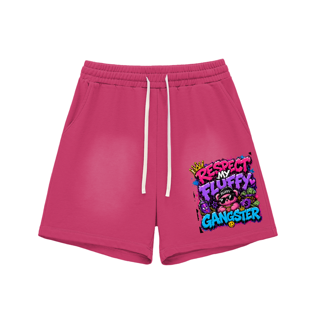 Sun Fade Raw Edge Cotton Shorts w/ Custom Graphic Design _Respect My Fluffy_Front