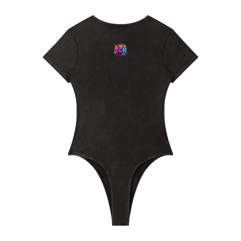 Women's Mineral Wash Crewneck Bodysuit w/ Custom Graphic Design- You're Skinner Than Me Not Front & FGN Logo Back