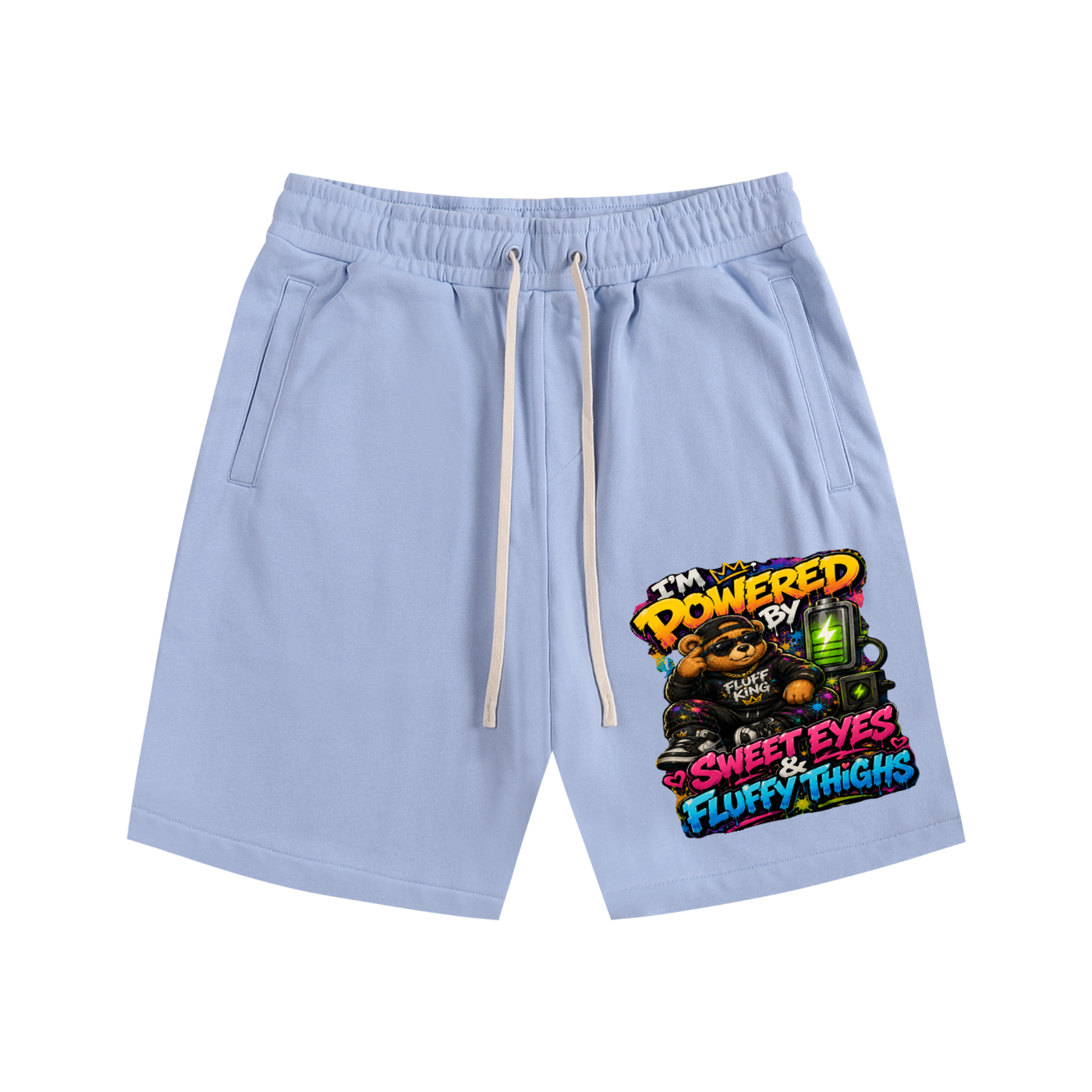 Essential Cotton Shorts w/ Custom Graphic Design_I'm Powered By_Front