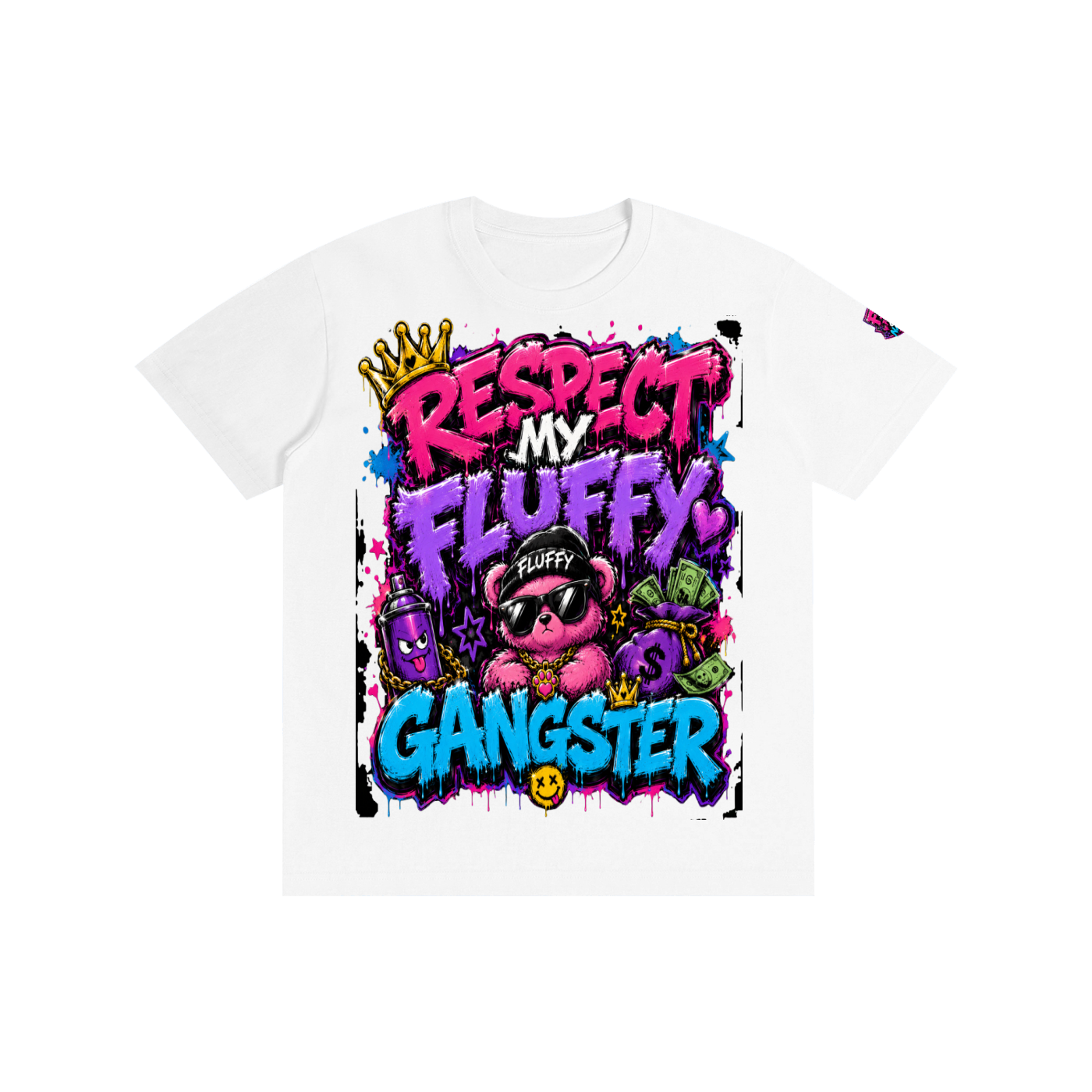 Pure Cotton Unisex T-Shirt w/ Custom Graphic Design _ Repect My Fluffy_Front & FGN Logo_Left Sleeve