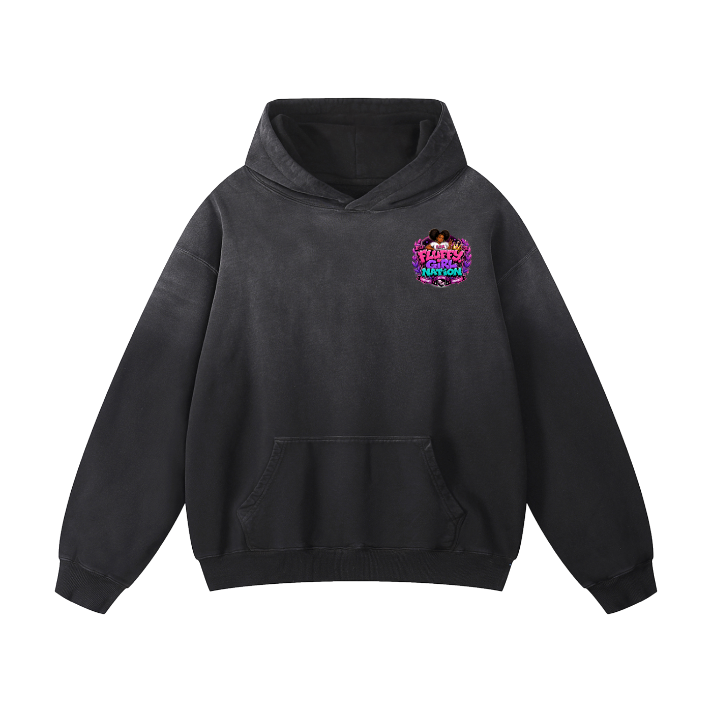 Heavyweight Sunfade Oversized Hoodie w/ Custom FGN Logo Front & Zero Fluffs Given Graphic Design Back