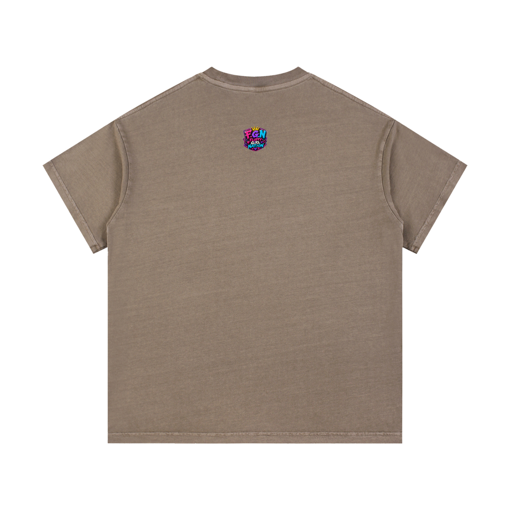 Vintage Wash Cotton T-Shirt w/ Custom Graphic Design_Heavy on the Curves_Front & FGN Logo_Back