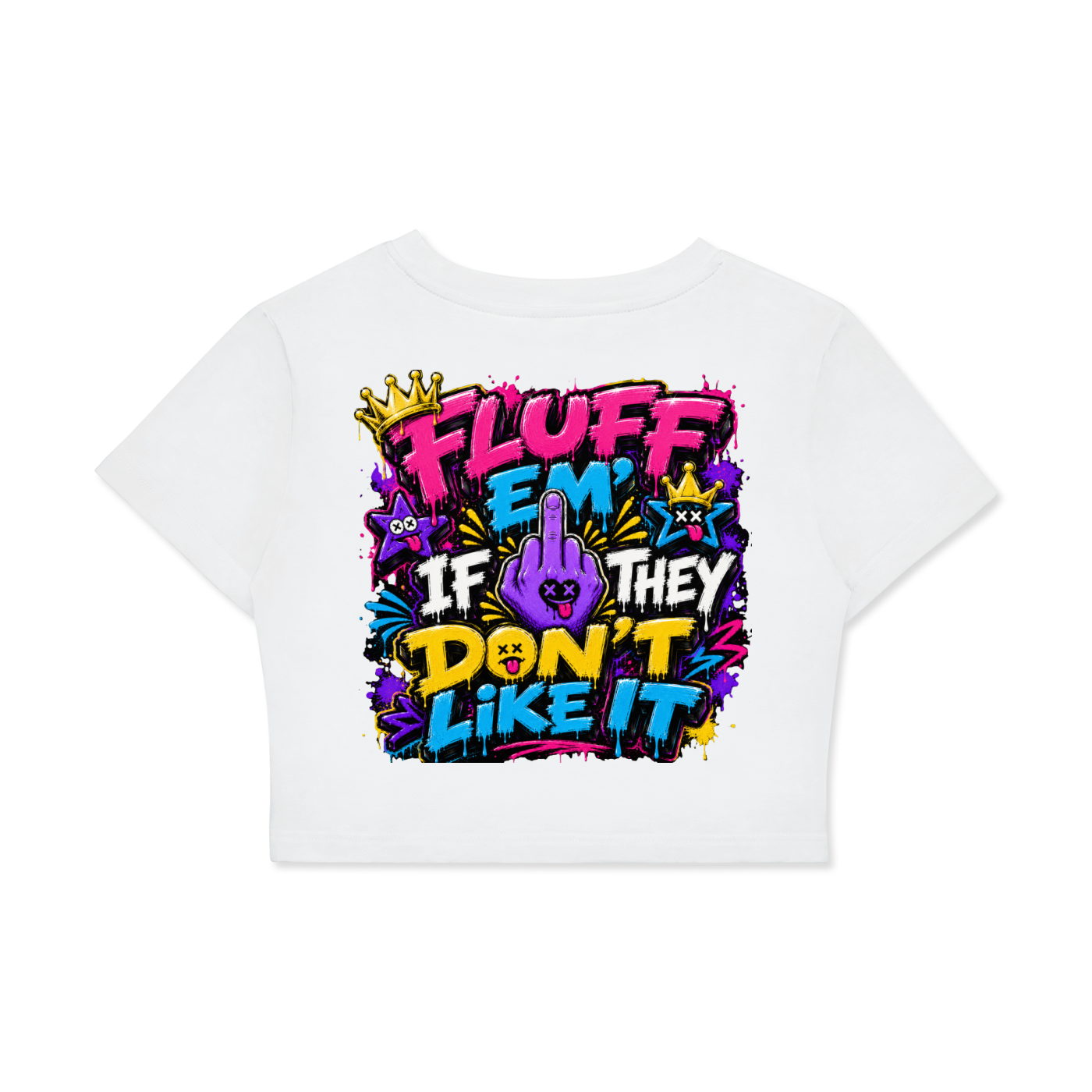 Fitted Crop Cotton T-Shirt w/Custom FGN Graphic Logo Front & Graphic Design Back-Fluff Em'