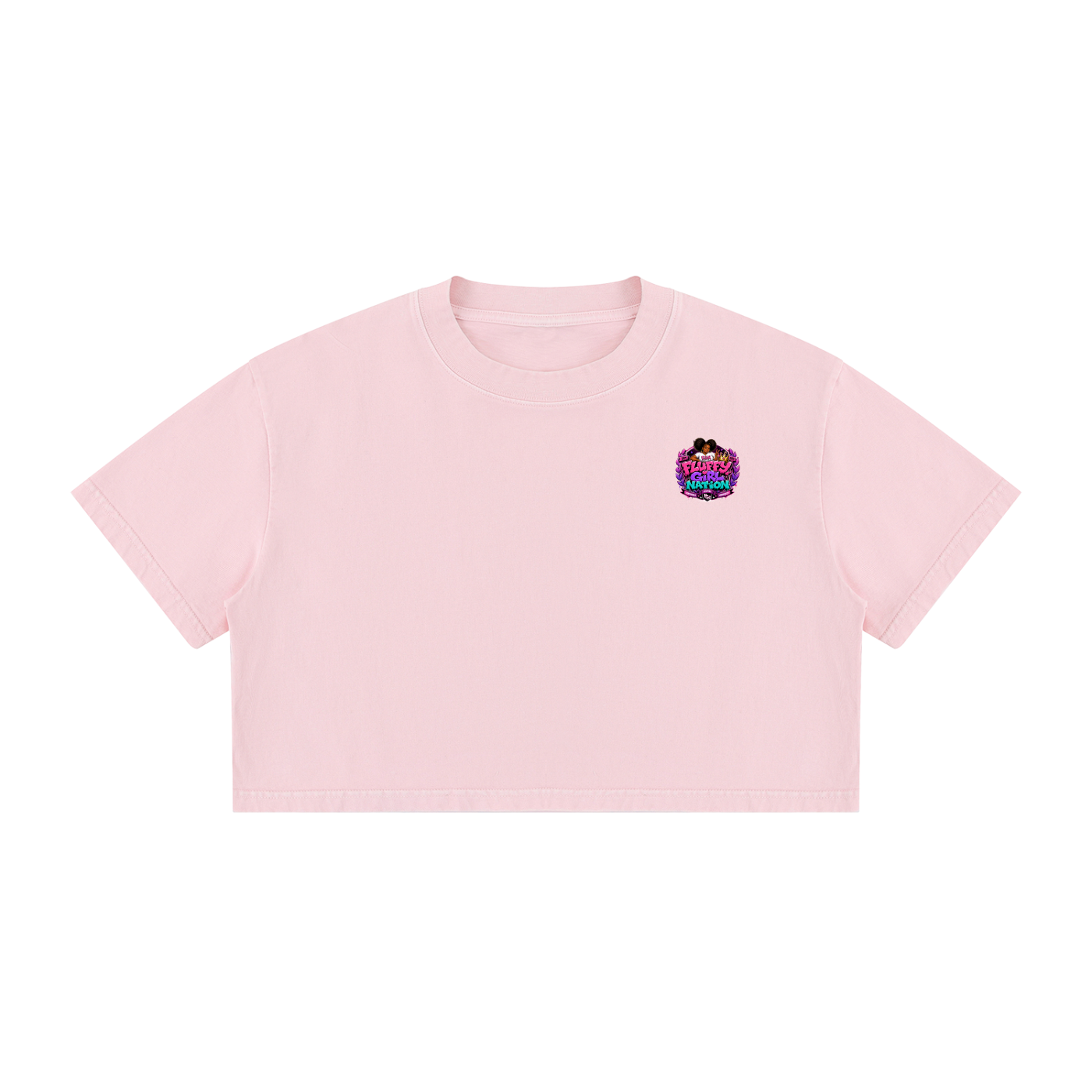 Women's Mineral Wash Cotton Crop T-shirt w/ Custom FGN Logo Front & Graphic Design Fluffy Girls Rule Back