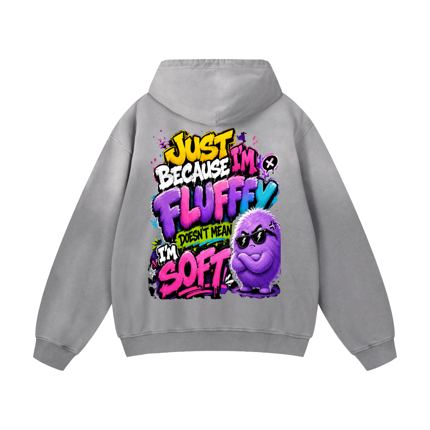 Heavyweight Sunfade Oversized Hoodie w/ Custom FGN Logo Front & Just Because I'm Fluffy Graphic Design Back