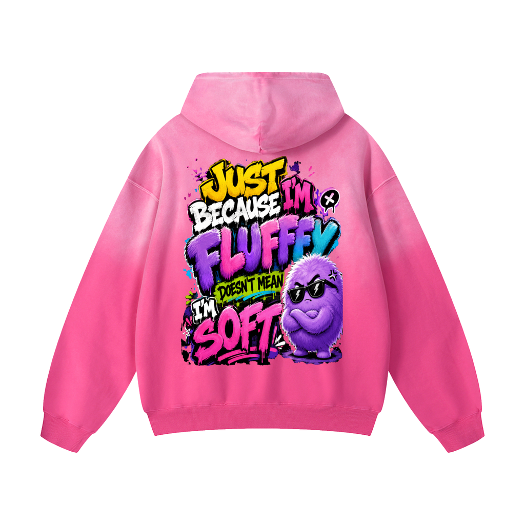Heavyweight Sunfade Oversized Hoodie w/ Custom FGN Logo Front & Just Because I'm Fluffy Graphic Design Back