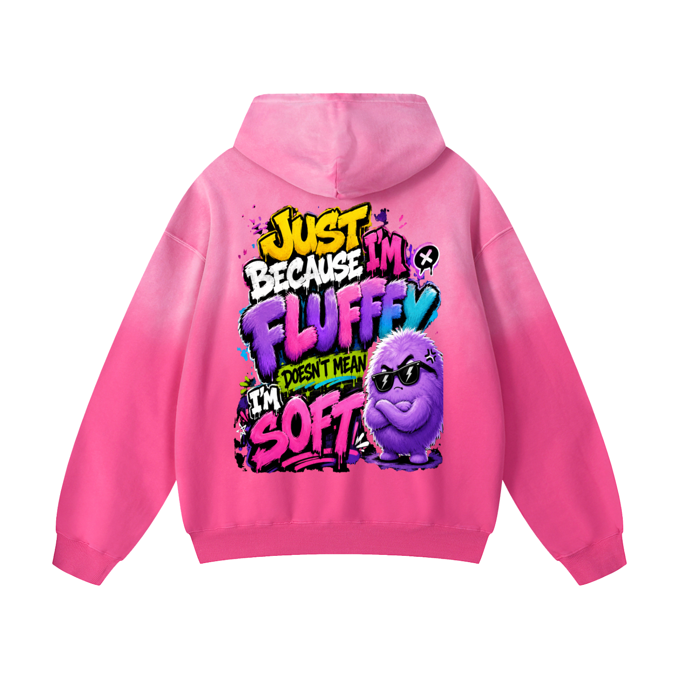 Heavyweight Sunfade Oversized Hoodie w/ Custom FGN Logo Front & Just Because I'm Fluffy Graphic Design Back