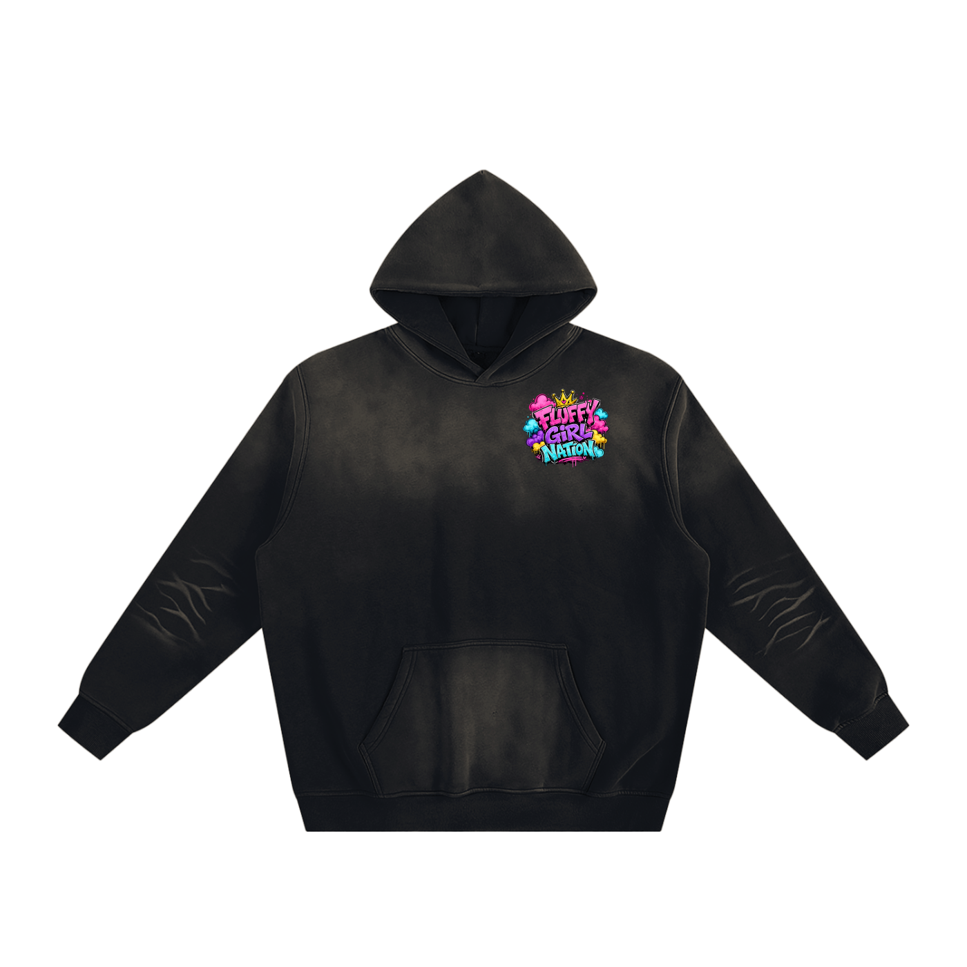 Sunfade Fleeced Hoodie w/ Custom FGN Logo Graphic Design Front & FGN Logo w/Girl Back