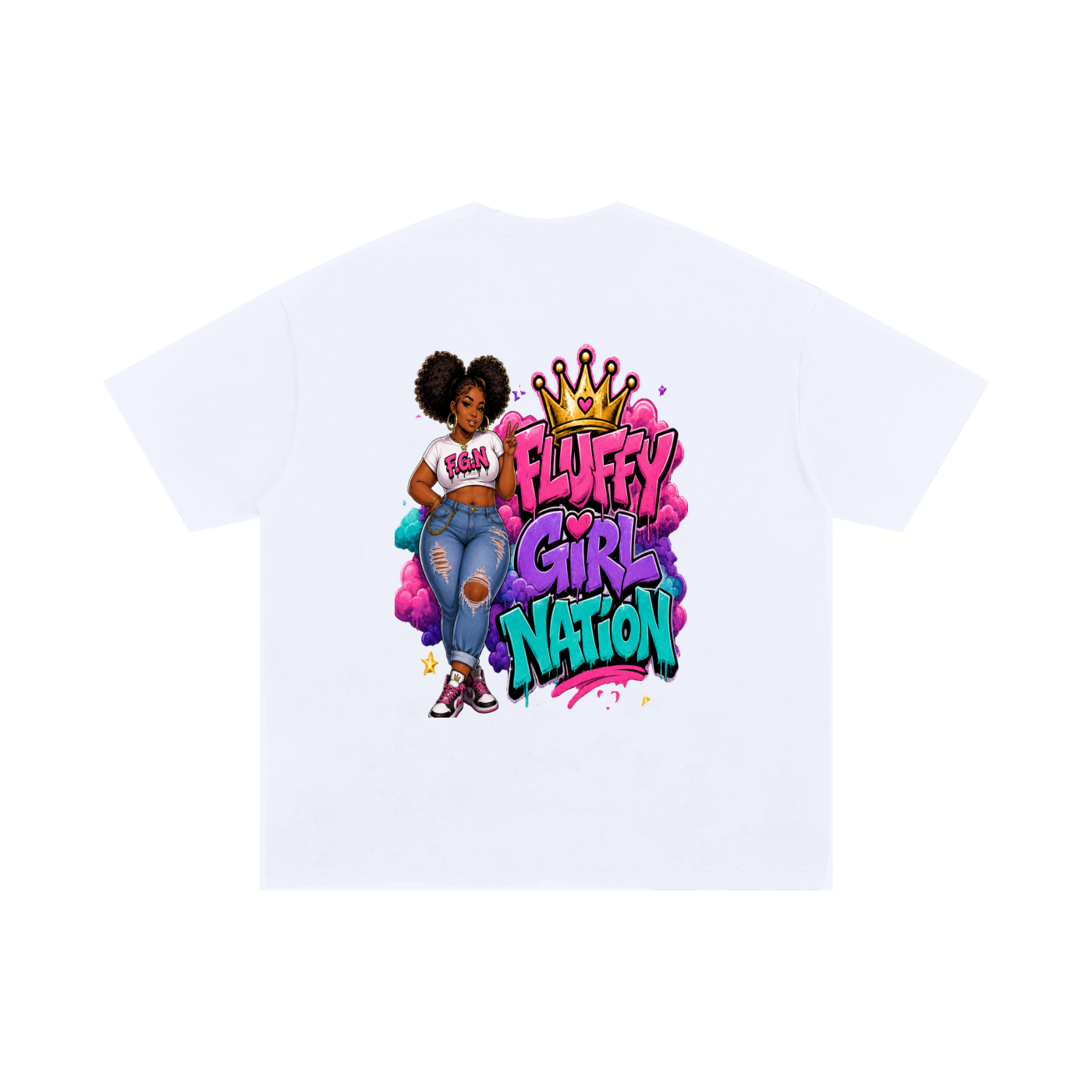 Unisex Oversized Cotton T-Shirt w/ Custom FGN Logo Front & FGN w/Girl Graphic Design Back
