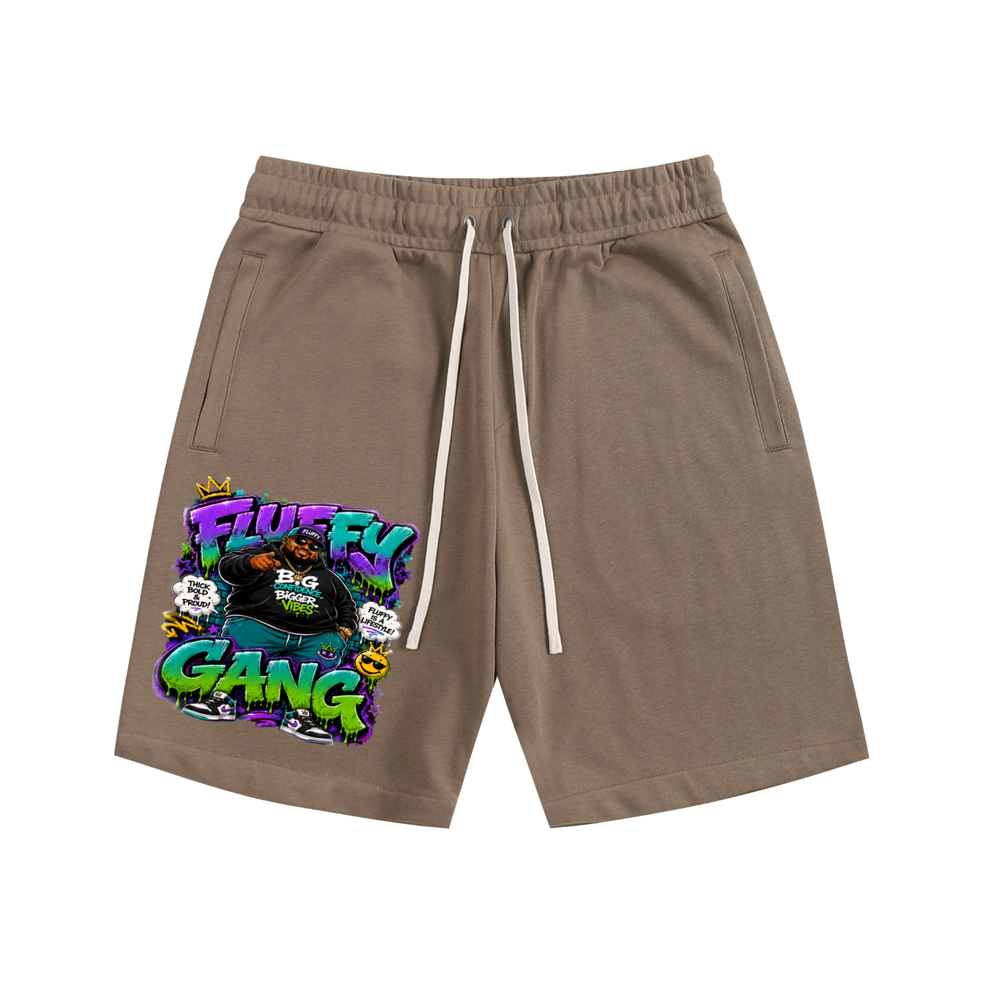 Essential Cotton Shorts w/ Custom Graphic Design_Fluffy Gang_Front