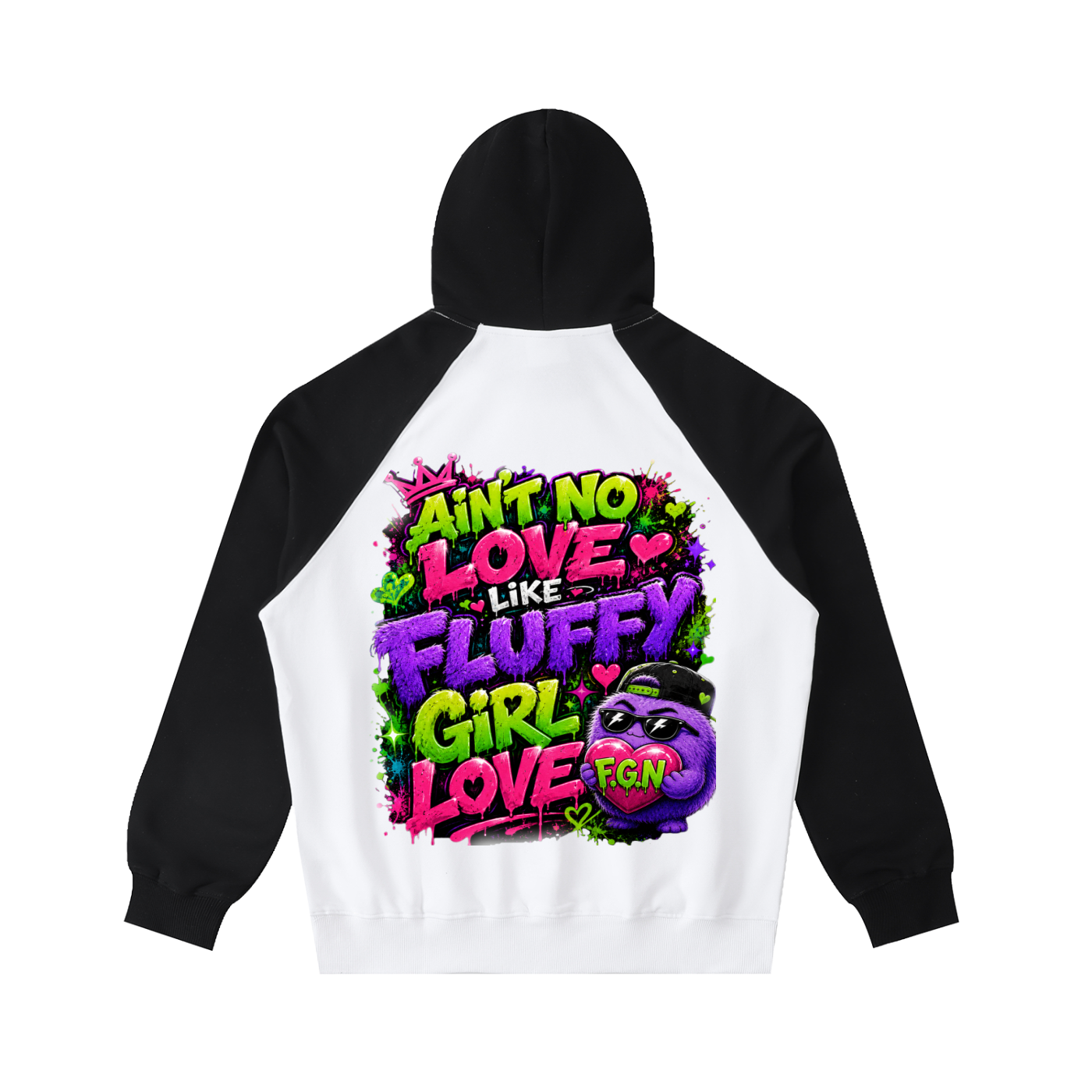 Color-Block Raglan Sleeve Hoodie w/ Custom Graphic Design_Ain't No Love_Back