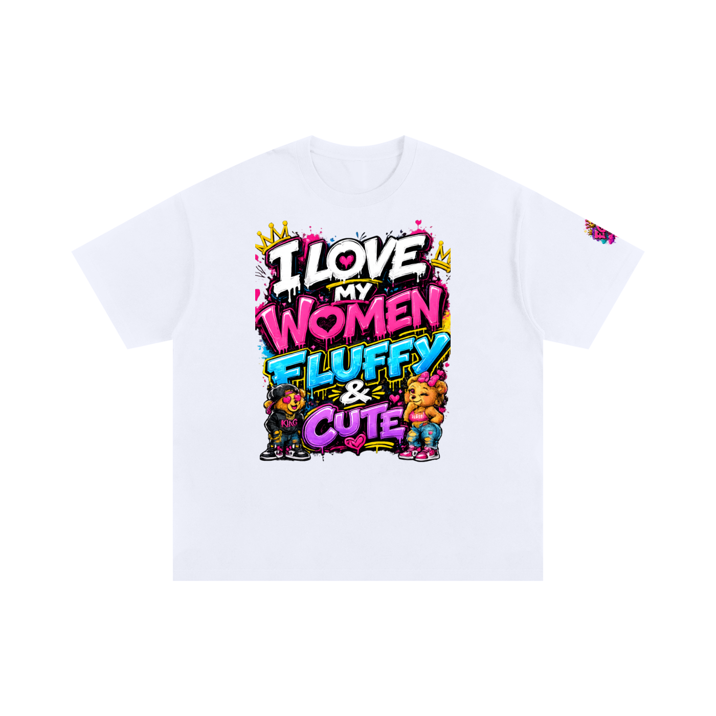 Unisex Oversized Cotton T-Shirt w/ Custom Graphic Design Front-I Love My Women & FGN Logo Left Sleeve