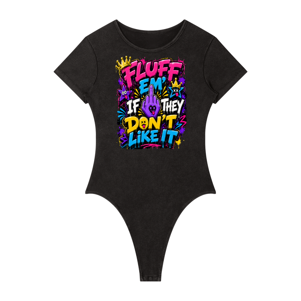 Women's Mineral Wash Crewneck Bodysuit w/ Custom Graphic Design_Fluff Em'_Front & FGN Logo_Back