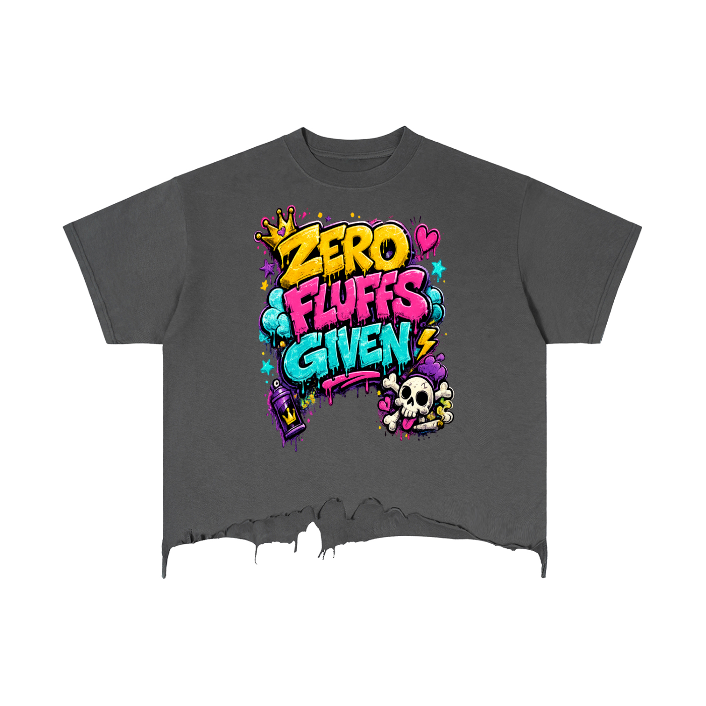 Vintage Wash Boxy Distressed Hem w/ Custom Zero Fluffs Given Graphic Design Front & FGN Logo Back T-Shirt
