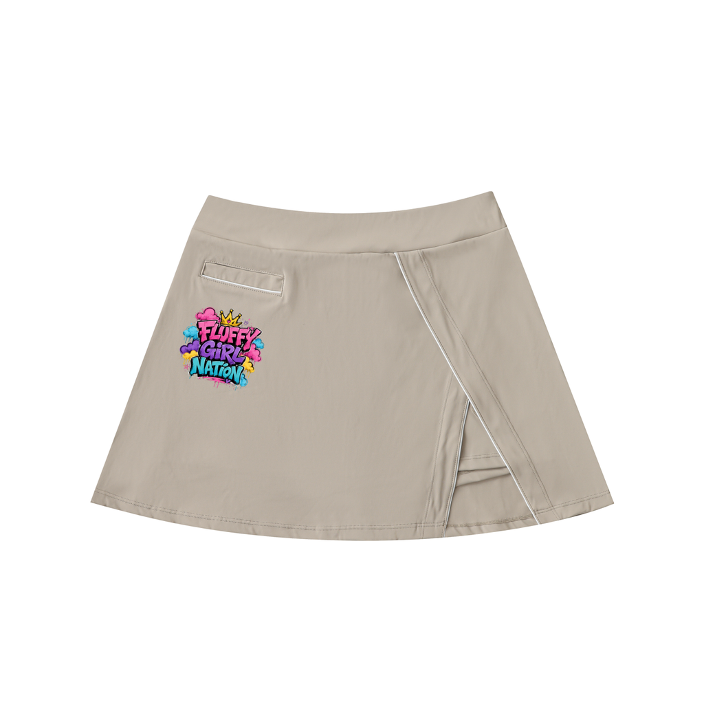 High-Waist Pocketed A-Line Skirt Fluffy Girl Nation Logo-Front