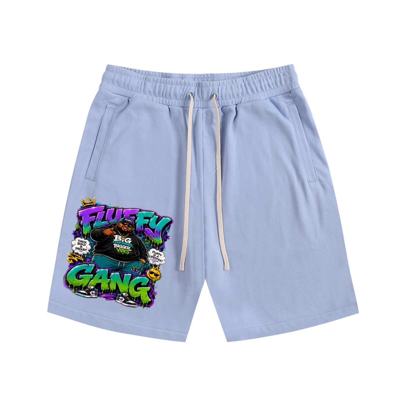 Essential Cotton Shorts w/ Custom Graphic Design_Fluffy Gang_Front
