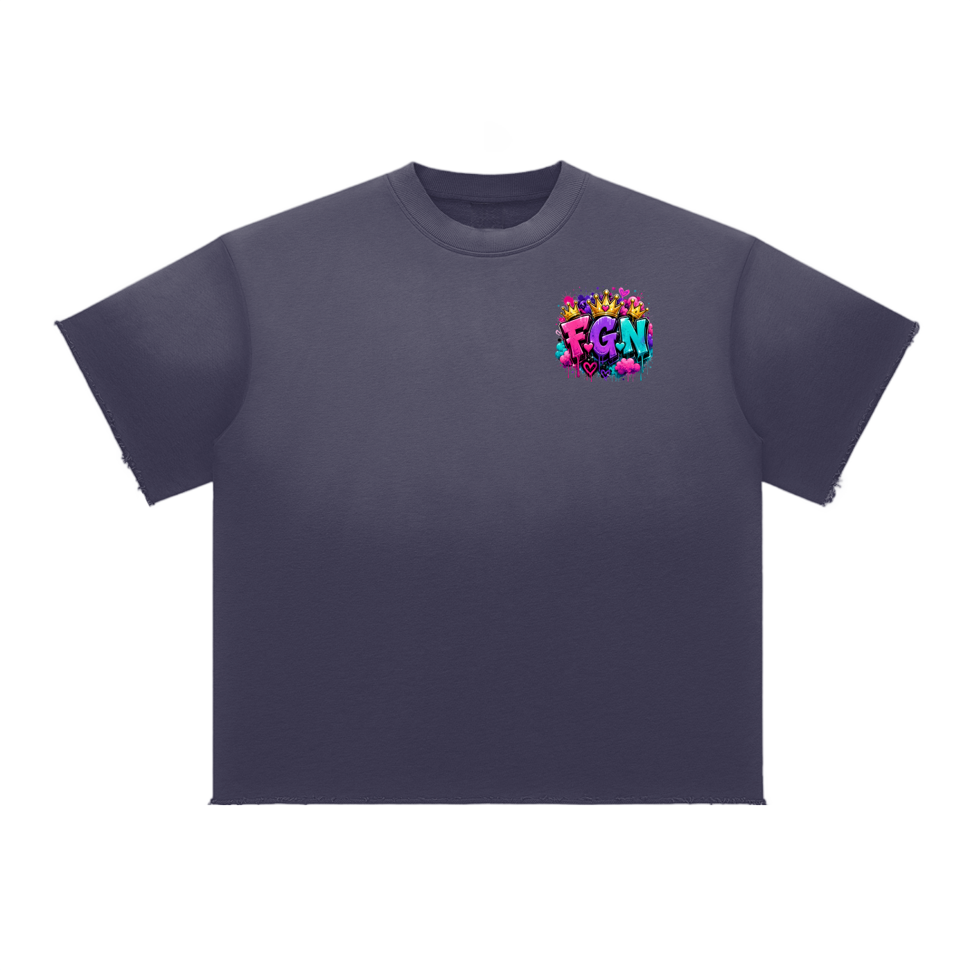 Sun Fade Raw Edge T-Shirt w/ Custom FGN Logo Front & Just Because I'm Fluffy Graphic Design Back