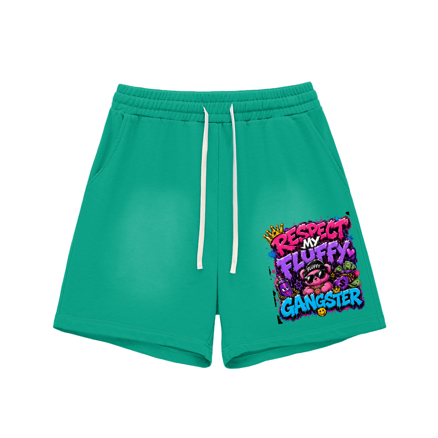 Sun Fade Raw Edge Cotton Shorts w/ Custom Graphic Design _Respect My Fluffy_Front