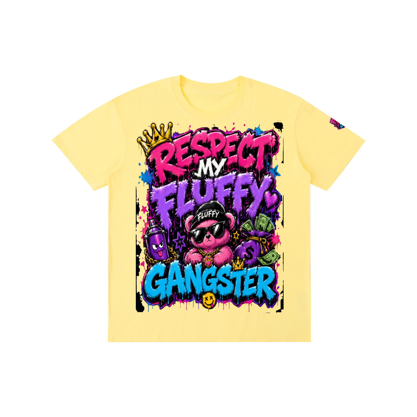 Pure Cotton Unisex T-Shirt w/ Custom Graphic Design _ Repect My Fluffy_Front & FGN Logo_Left Sleeve