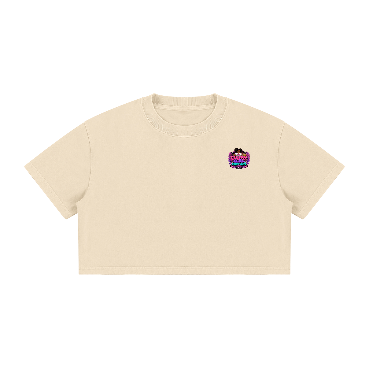 Women's Mineral Wash Cotton Crop T-shirt w/ Custom FGN Logo Front & Graphic Design Fluffy Girls Rule Back
