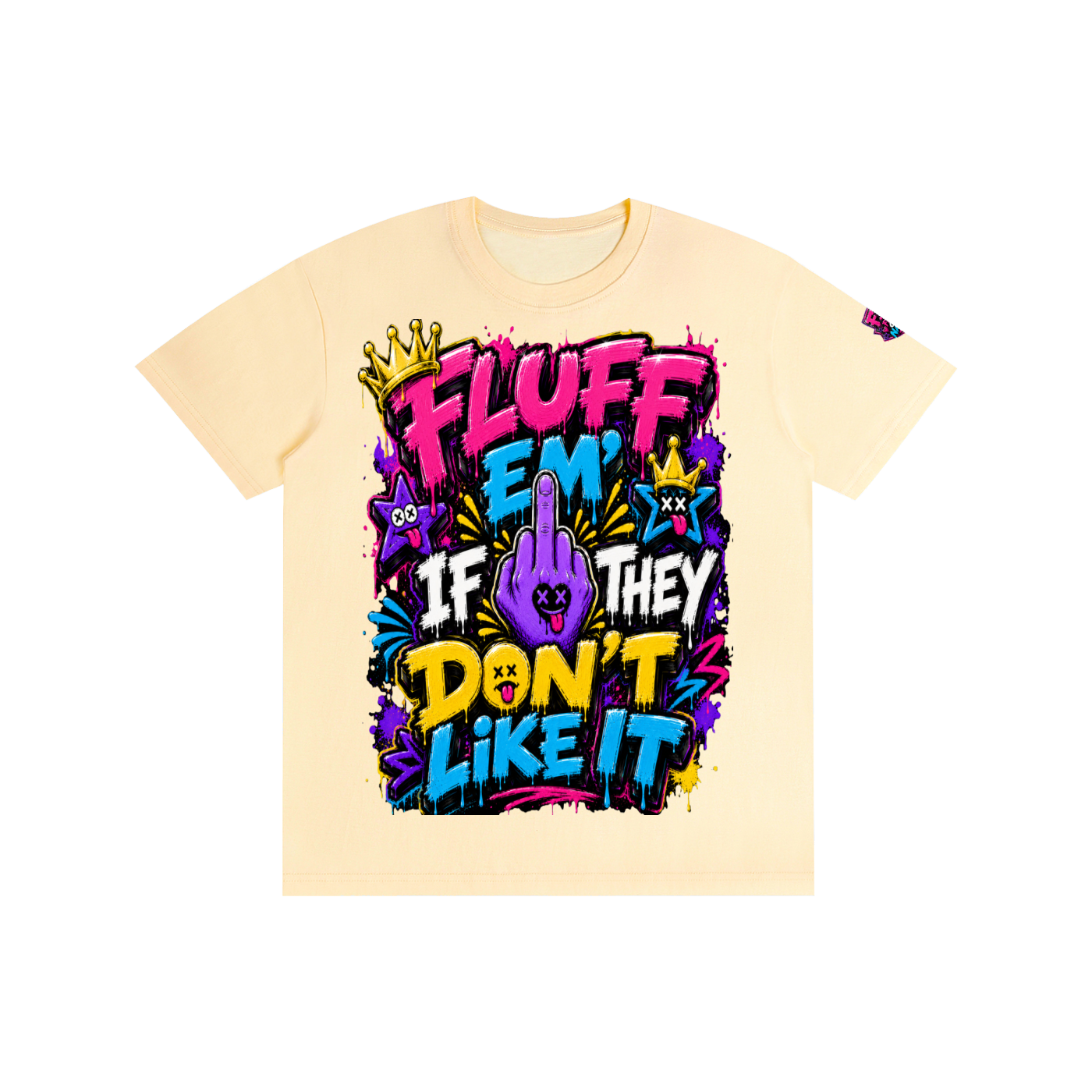 Pure Cotton Unisex T-Shirt w/Custom FGN Logo-Left Sleeve & Graphic Design Front-Fluff Em'