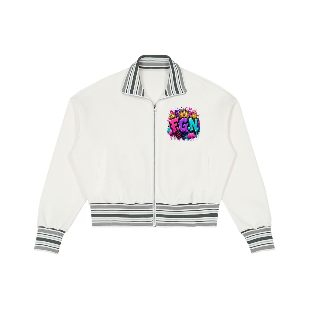 Striped Rib Collar Zip Jacket w/ Custom FGN Logo Front & Only Real Men Graphic Design Back