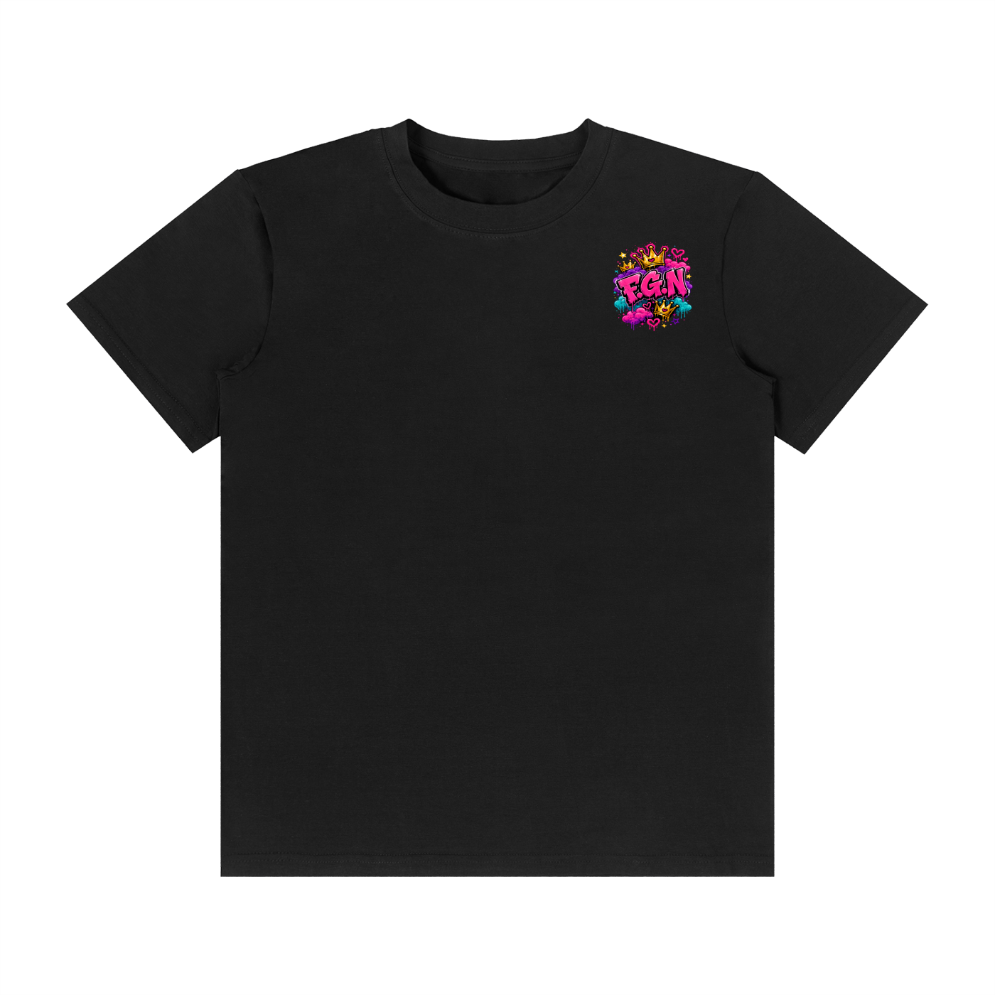 Unisex Classic Crew Neck Cotton T-Shirt w/ Custom FGN Logo Front & Zero Fluffs Given Graphic Design Back