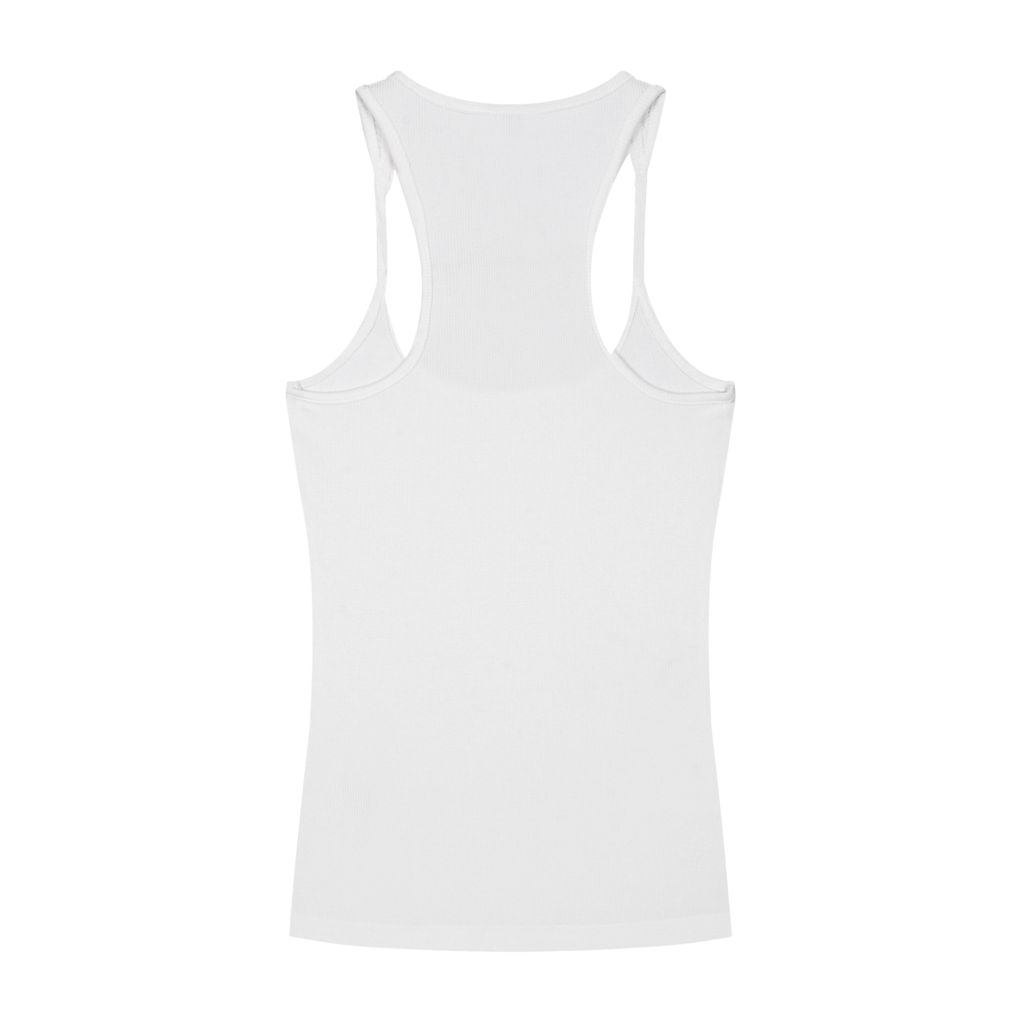 Slim Fit Ribbed Racerback Tank Top w/ Custom FGN Just Because I'm Fluffy...Graphic Design Front