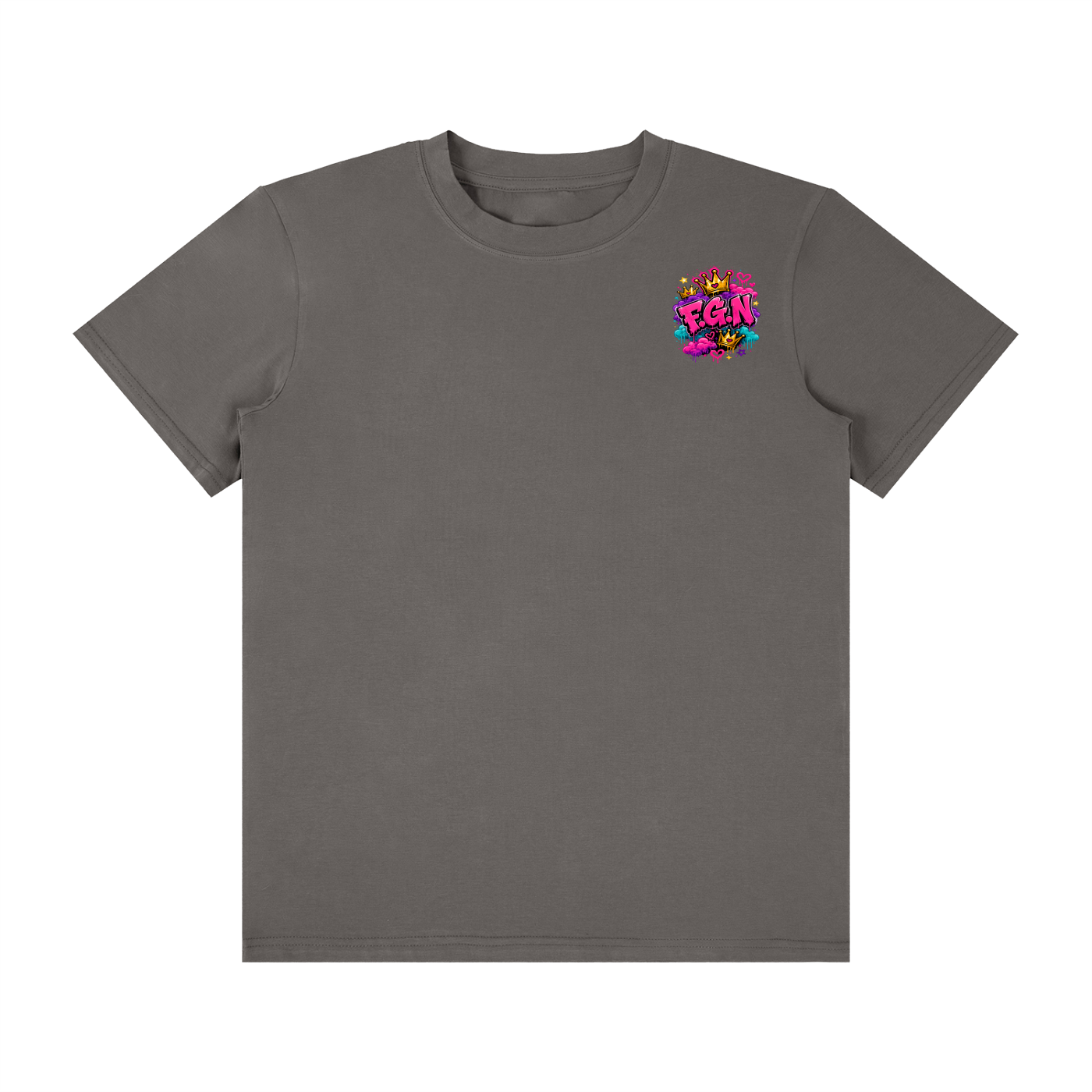 Unisex Classic Crew Neck Cotton T-Shirt w/ Custom FGN Logo Front & Zero Fluffs Given Graphic Design Back