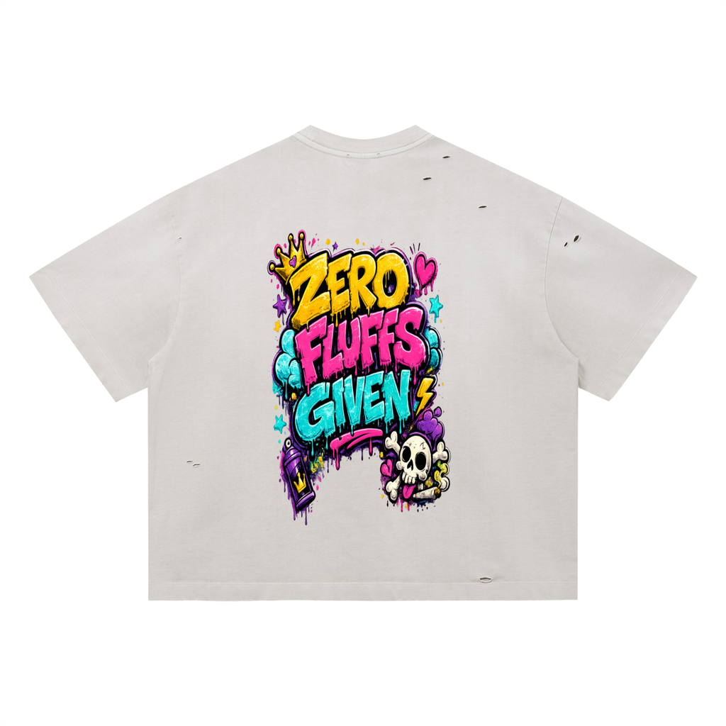 Vintage Washed Distressed Boxy Oversized T-Shirt w/ Custom FGN Logo Front & Graphic Design Zero Fluffs Given...Back