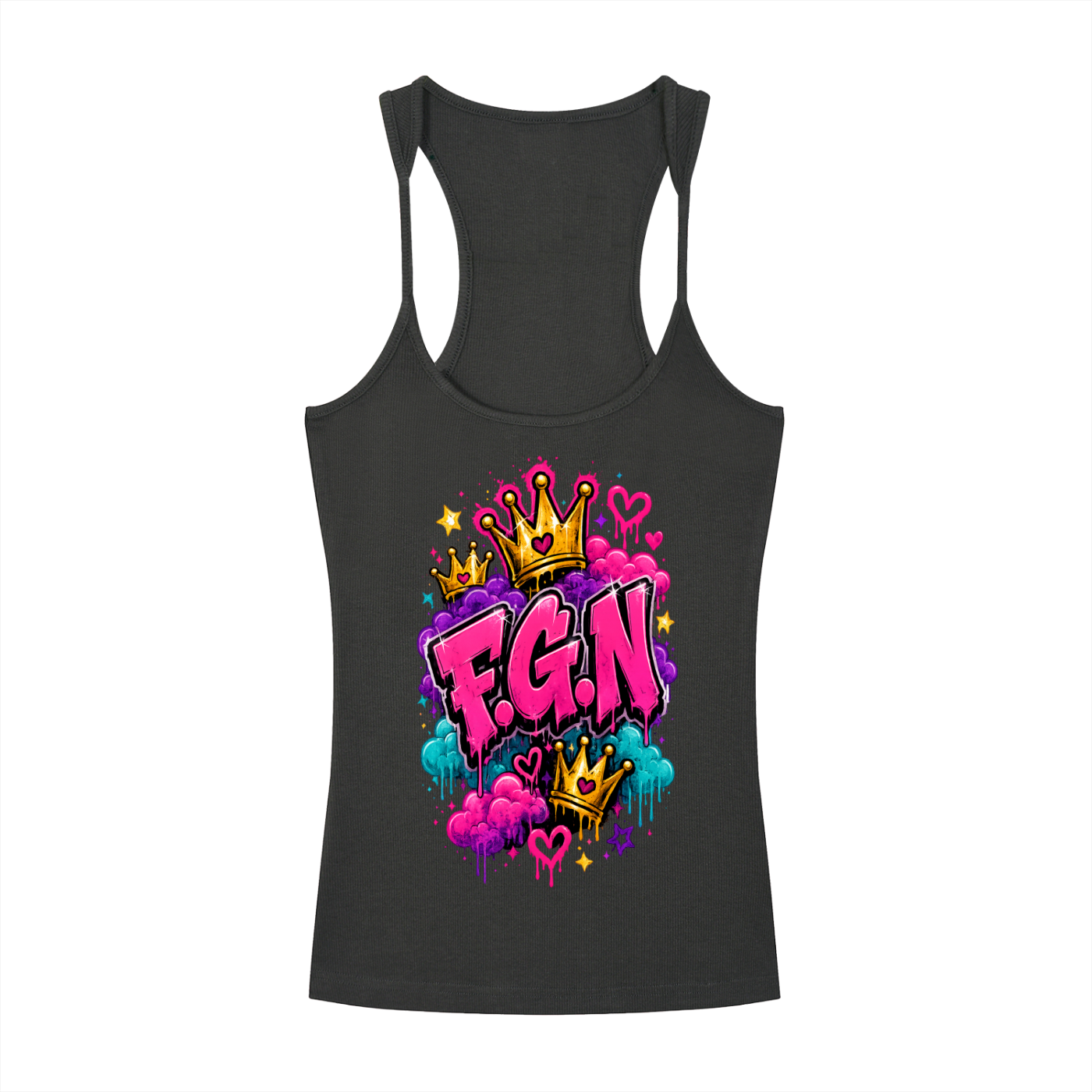 Slim Fit Ribbed Racerback Tank Top w/Custom FGN Logo on Front