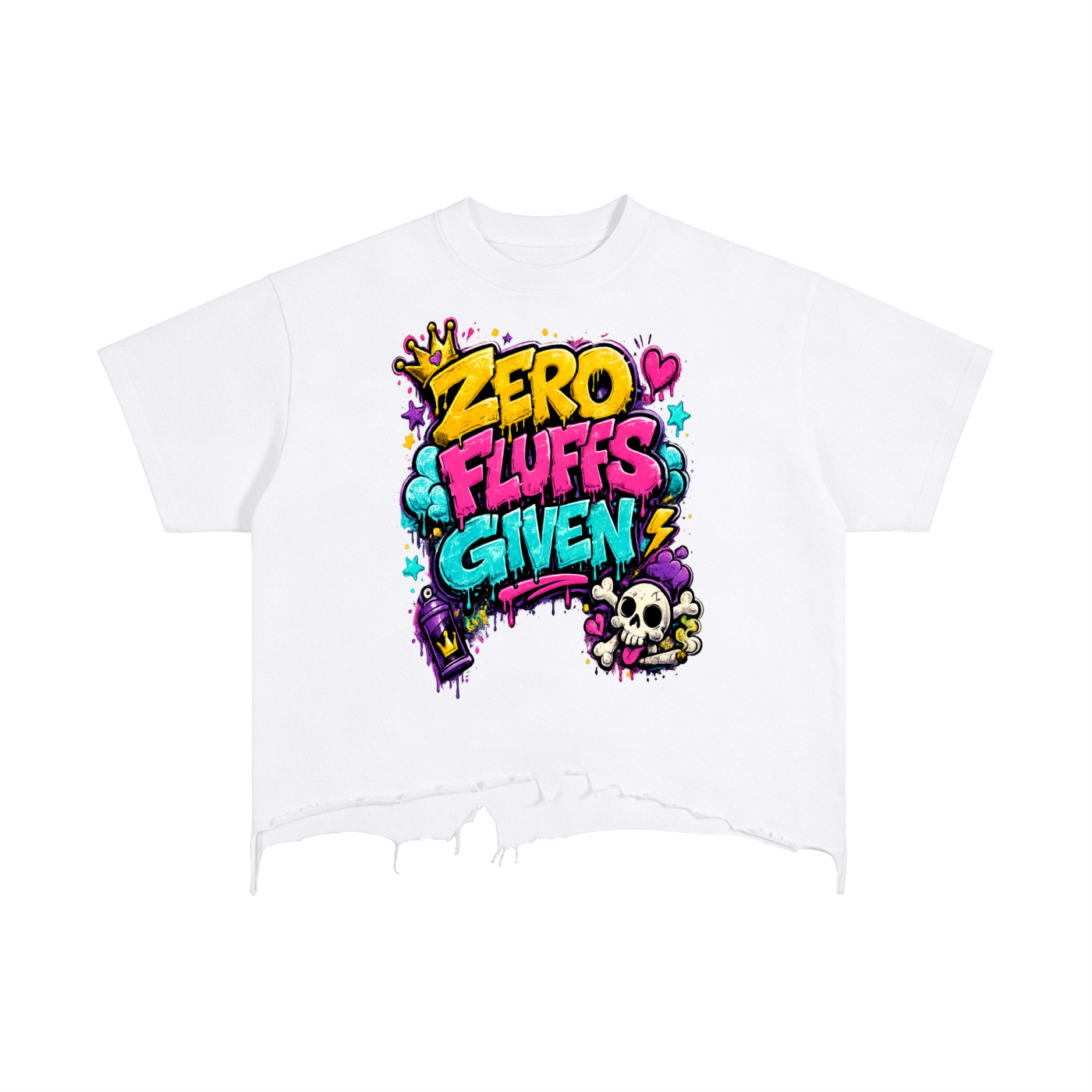 Vintage Wash Boxy Distressed Hem w/ Custom Zero Fluffs Given Graphic Design Front & FGN Logo Back T-Shirt