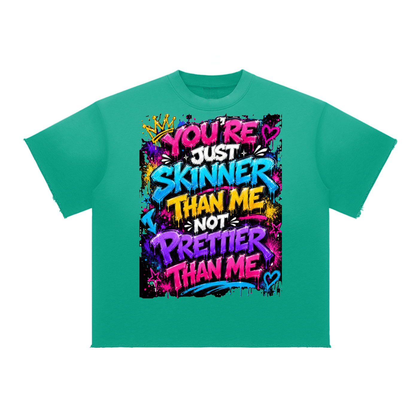 Sun Fade Raw Edge T-Shirt w/ Custom Graphic Design-You're Skinnier Than Me_ Front & FGN Logo _Back
