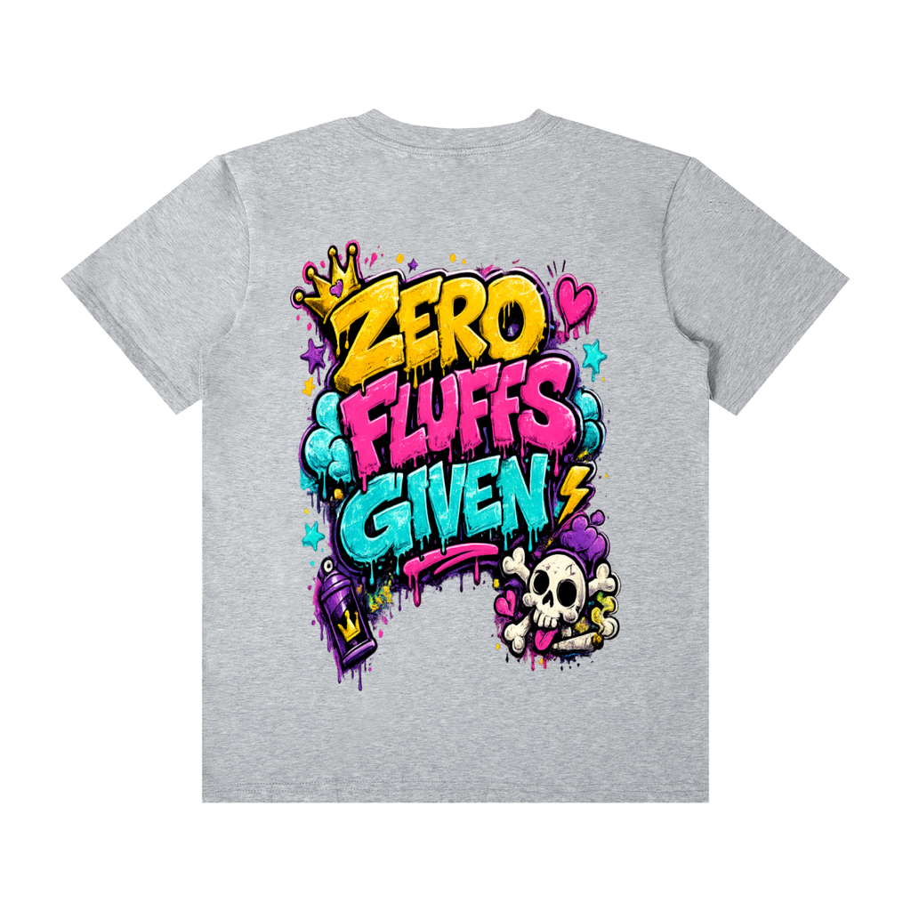 Unisex Classic Crew Neck Cotton T-Shirt w/ Custom FGN Logo Front & Zero Fluffs Given Graphic Design Back