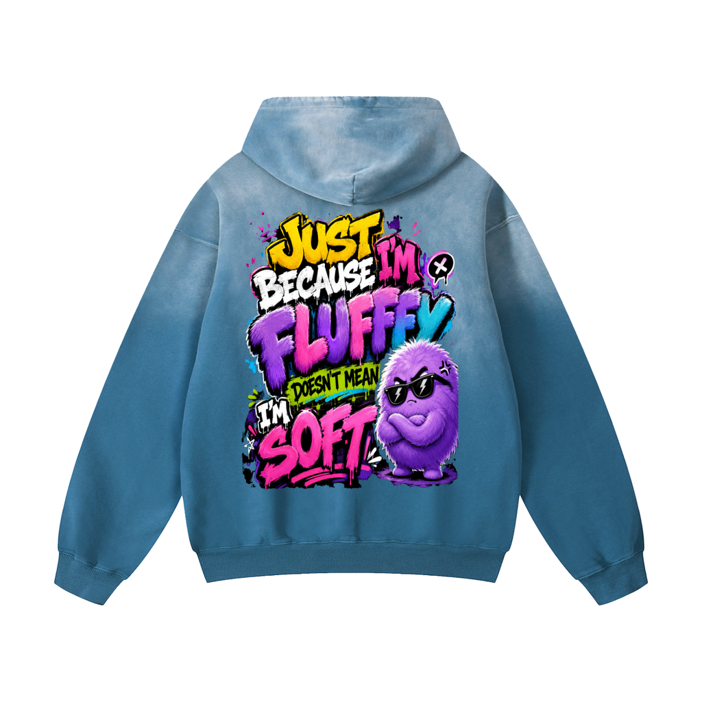 Heavyweight Sunfade Oversized Hoodie w/ Custom FGN Logo Front & Just Because I'm Fluffy Graphic Design Back