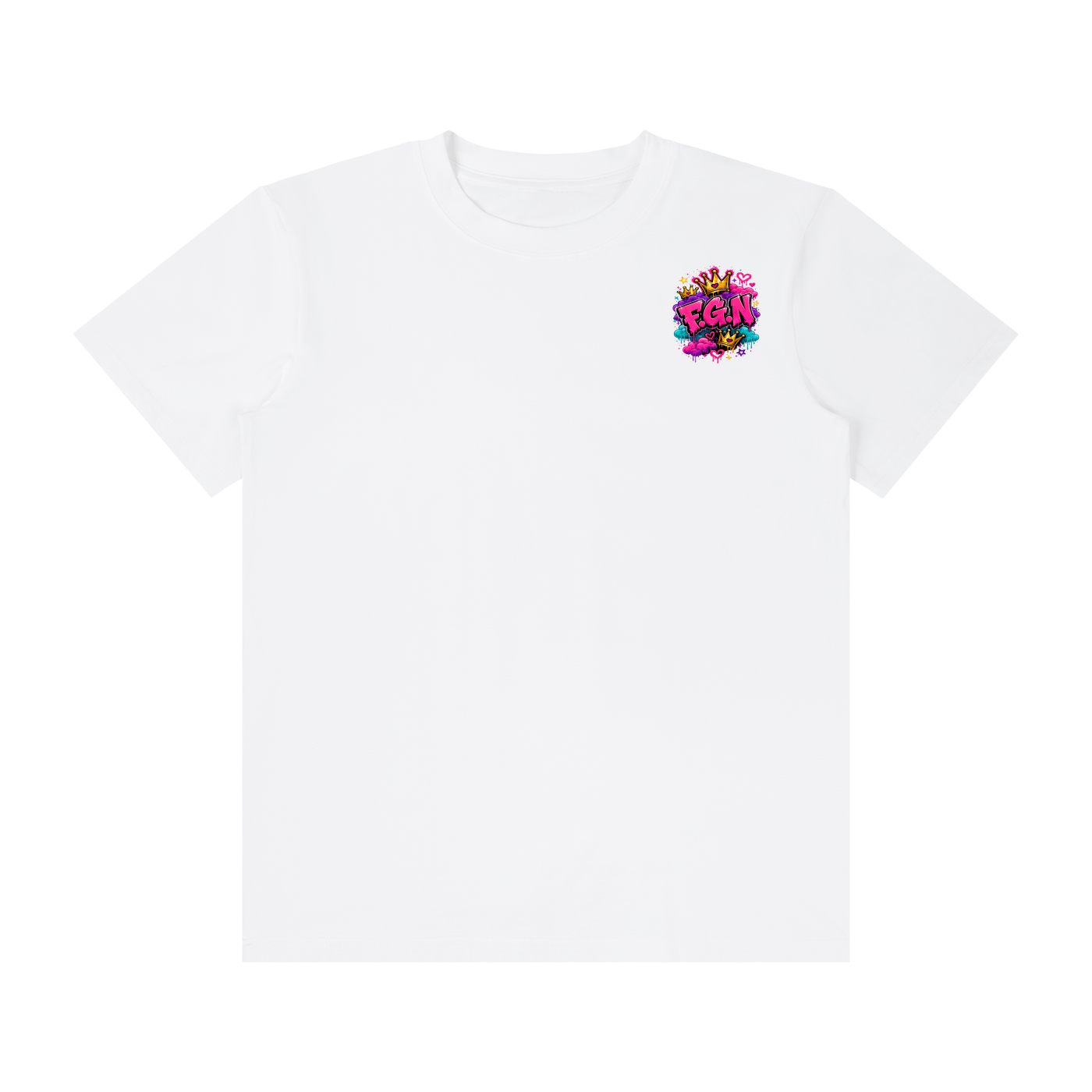 Unisex Classic Crew Neck Cotton T-Shirt w/ Custom FGN Logo Front & Zero Fluffs Given Graphic Design Back