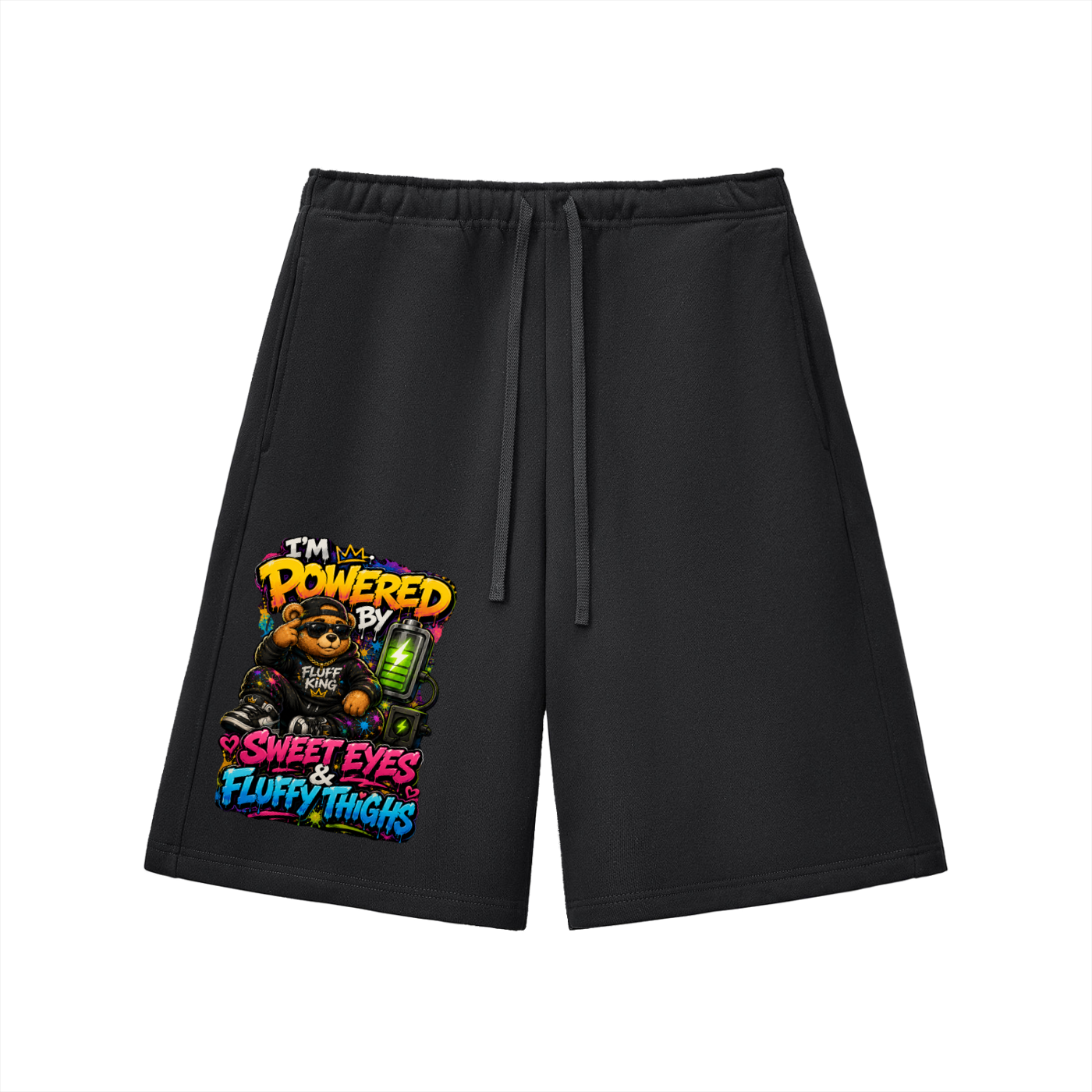 Essential Heavyweight Fleece Shorts w/ Custom Graphic Design_I'm Powered By_Front