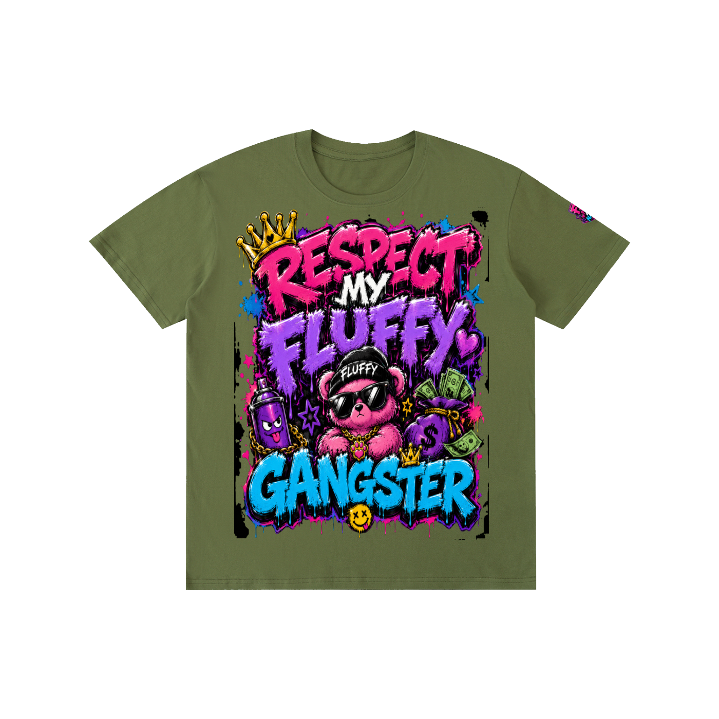Pure Cotton Unisex T-Shirt w/ Custom Graphic Design _ Repect My Fluffy_Front & FGN Logo_Left Sleeve