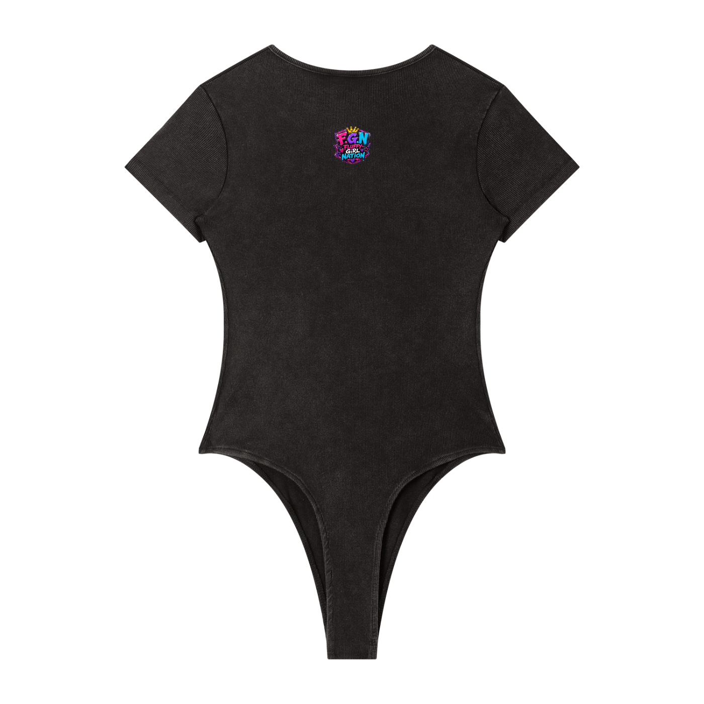 Women's Mineral Wash Crewneck Bodysuit w/ Custom Graphic Design_Fluff Em'_Front & FGN Logo_Back
