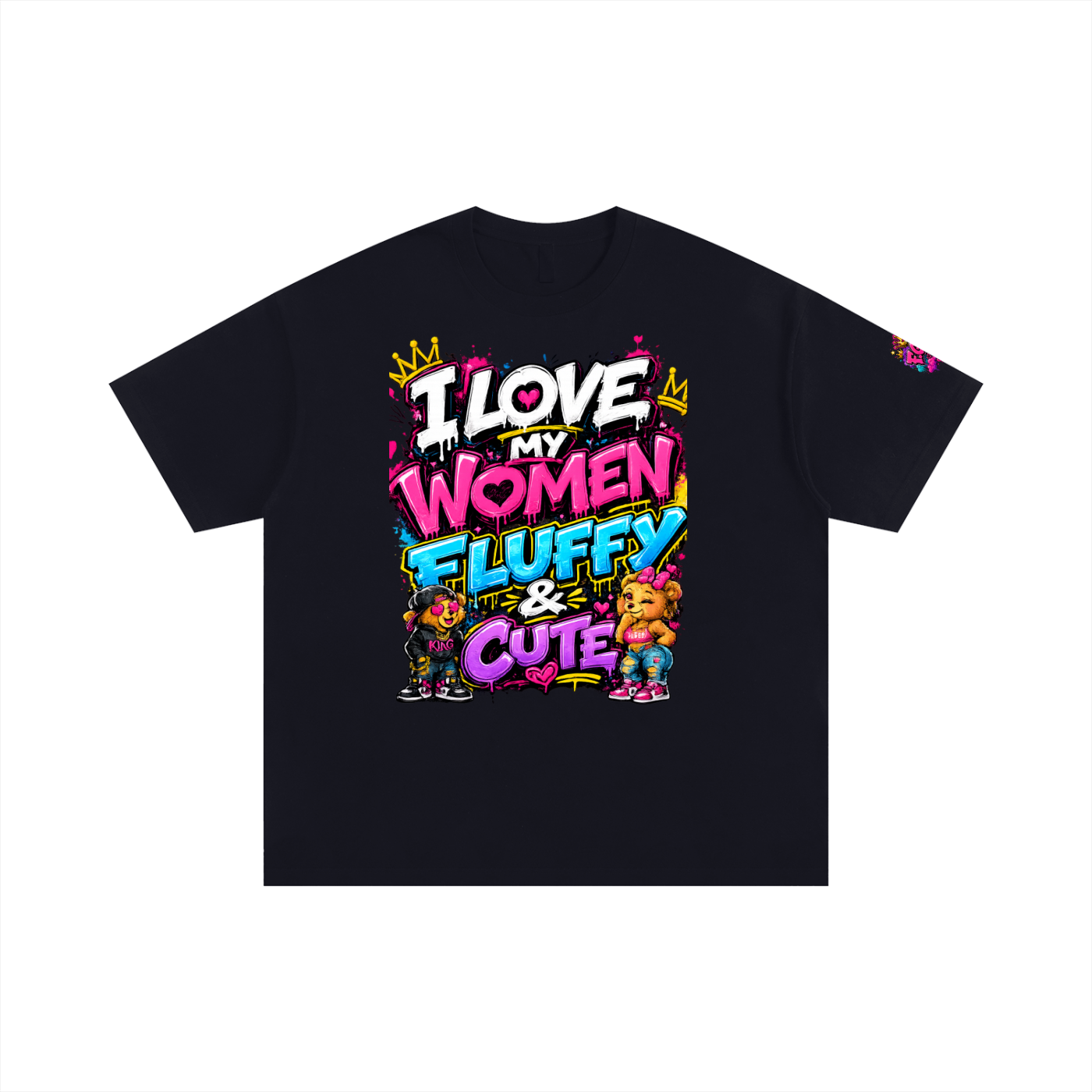 Unisex Oversized Cotton T-Shirt w/ Custom Graphic Design Front-I Love My Women & FGN Logo Left Sleeve