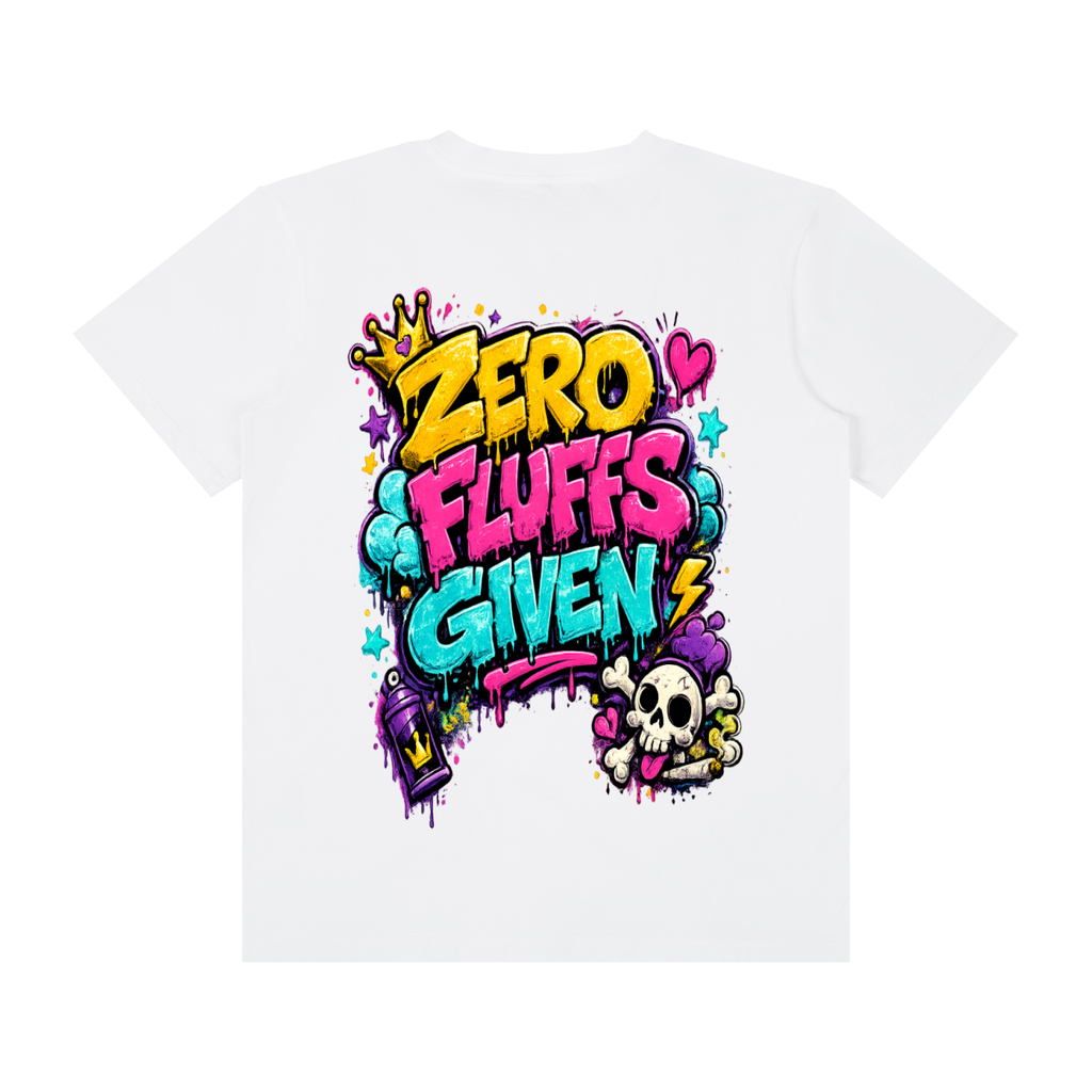 Unisex Classic Crew Neck Cotton T-Shirt w/ Custom FGN Logo Front & Zero Fluffs Given Graphic Design Back