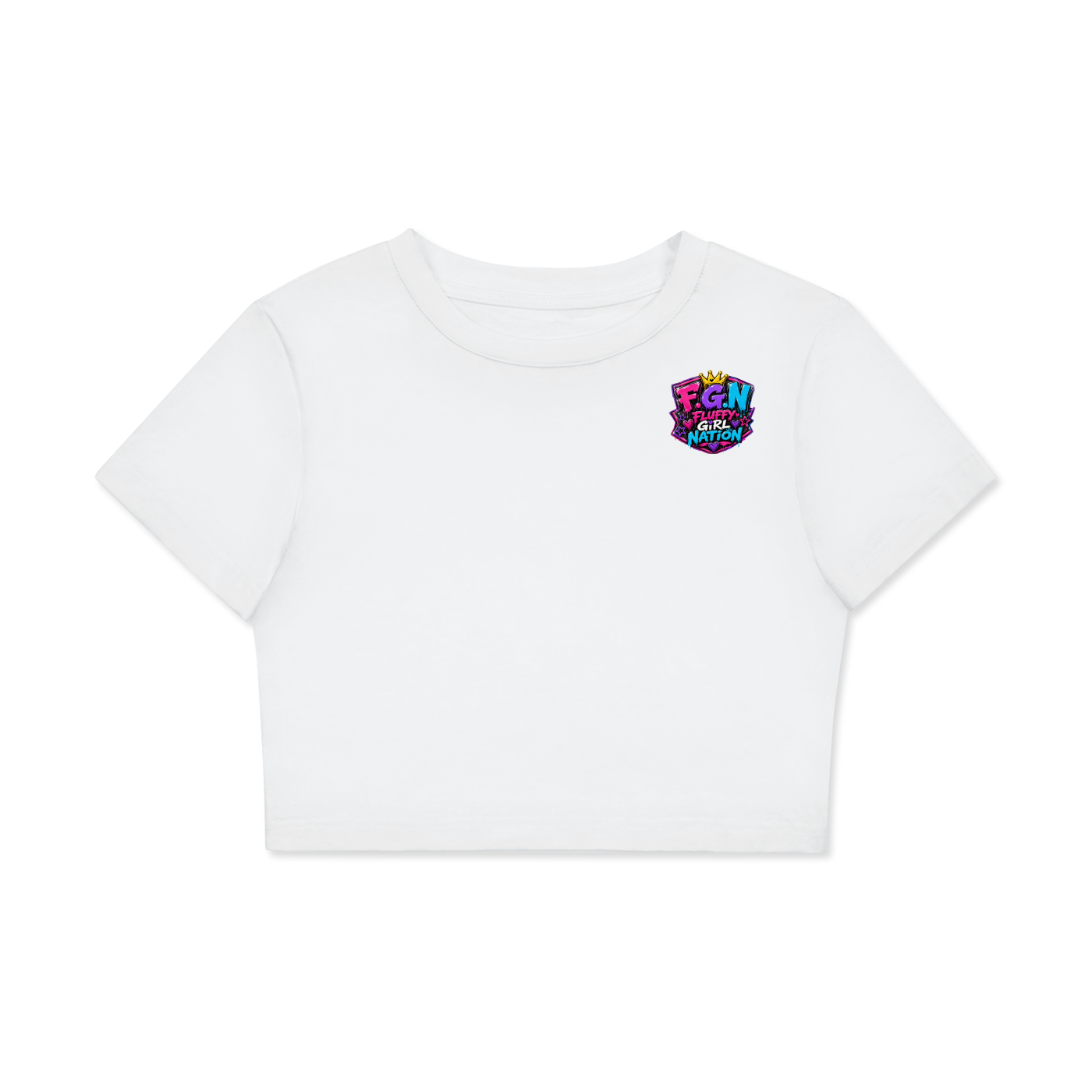 Fitted Crop Cotton T-Shirt w/Custom FGN Graphic Logo Front & Graphic Design Back-Fluff Em'