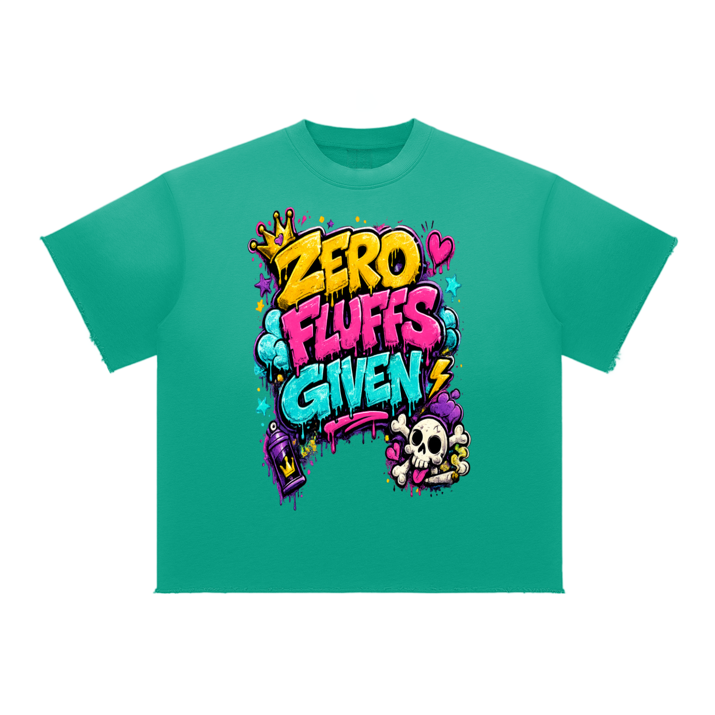 Sun Fade Raw Edge T-Shirt w/ Custom Graphic Design Zero Fluffs Given...Front